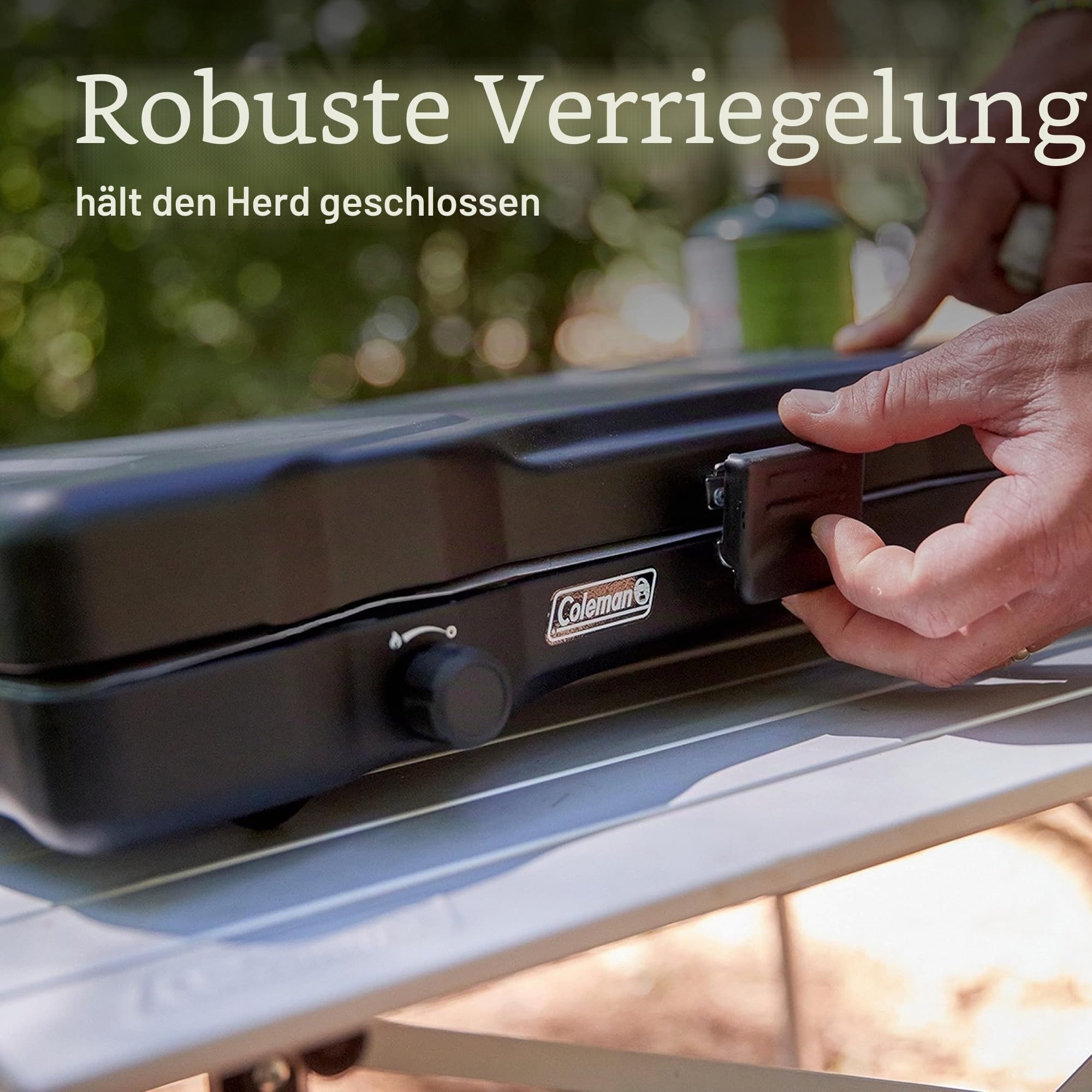 Coleman Triton 2-flammiger Propangas-Campingkocher, tragbarer Campinggrill/Herd mit verstellbaren Brennern, Windschutz, robuster Verriegelung und Griff, insgesamt 22.000 BTU Leistung