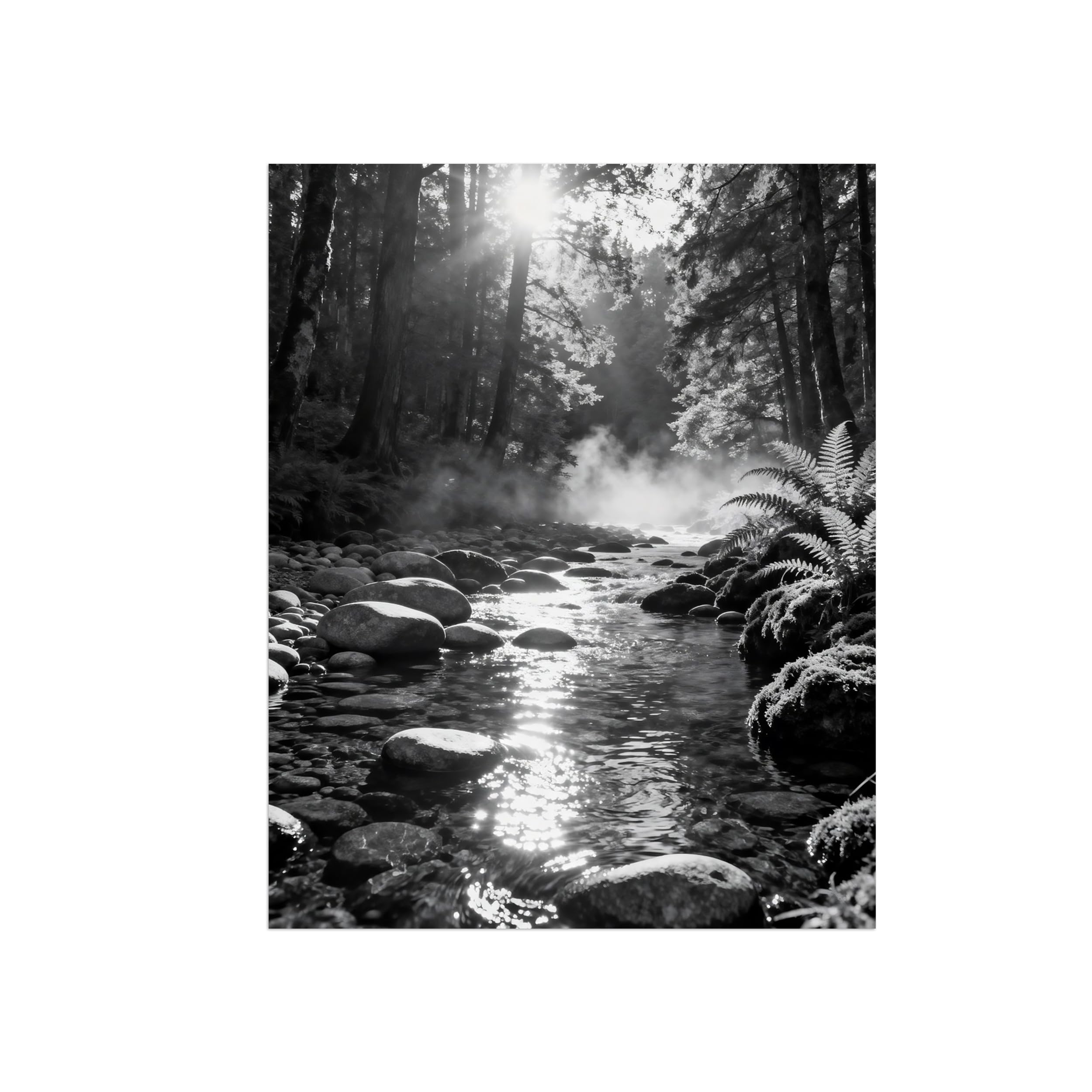 Black White Landscape Wall Art. Forest Lake 3. Picture 70x90cm Framed