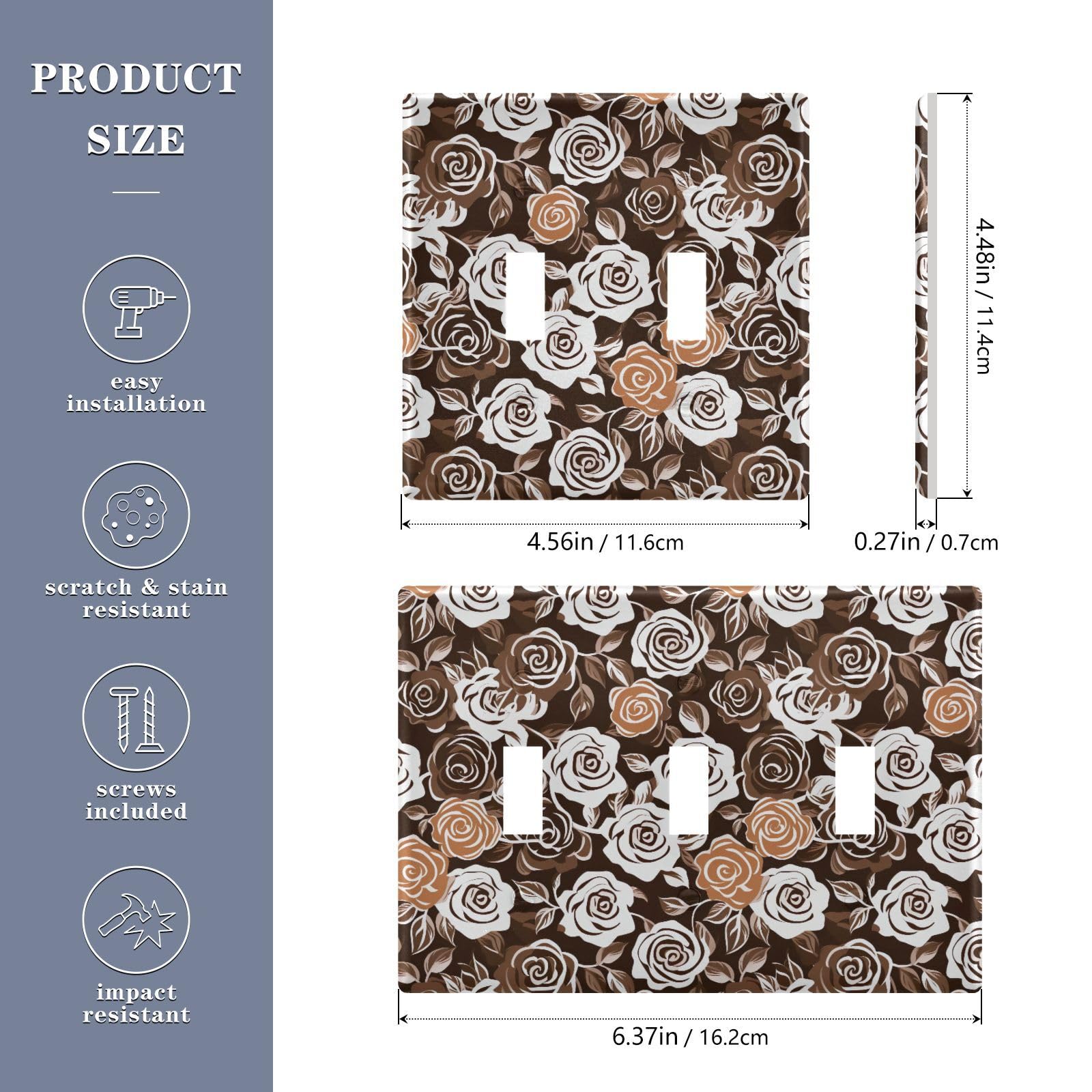 UMIRIKO Rose Flower Light Switch Cover Plate Covers Decorative Double Toggle Home Decor 202a8845