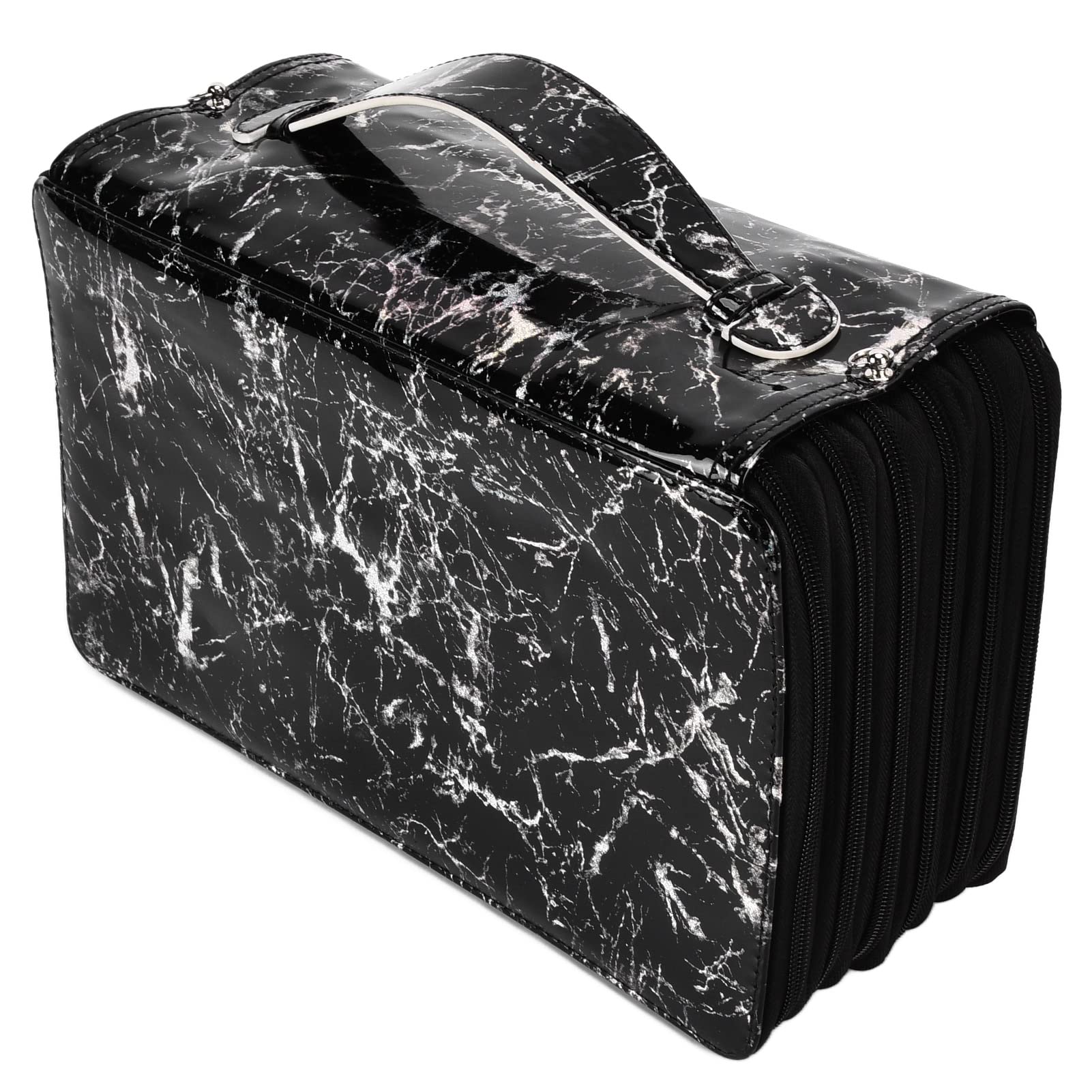 Estuche para Lápices Tela Oxford 360 Agujeros Gran Capacidad Cuidadosamente Prensado Sensación Cómoda Caja de Papelería con Cremallera Brillante con Asa 3 Colores(negro)