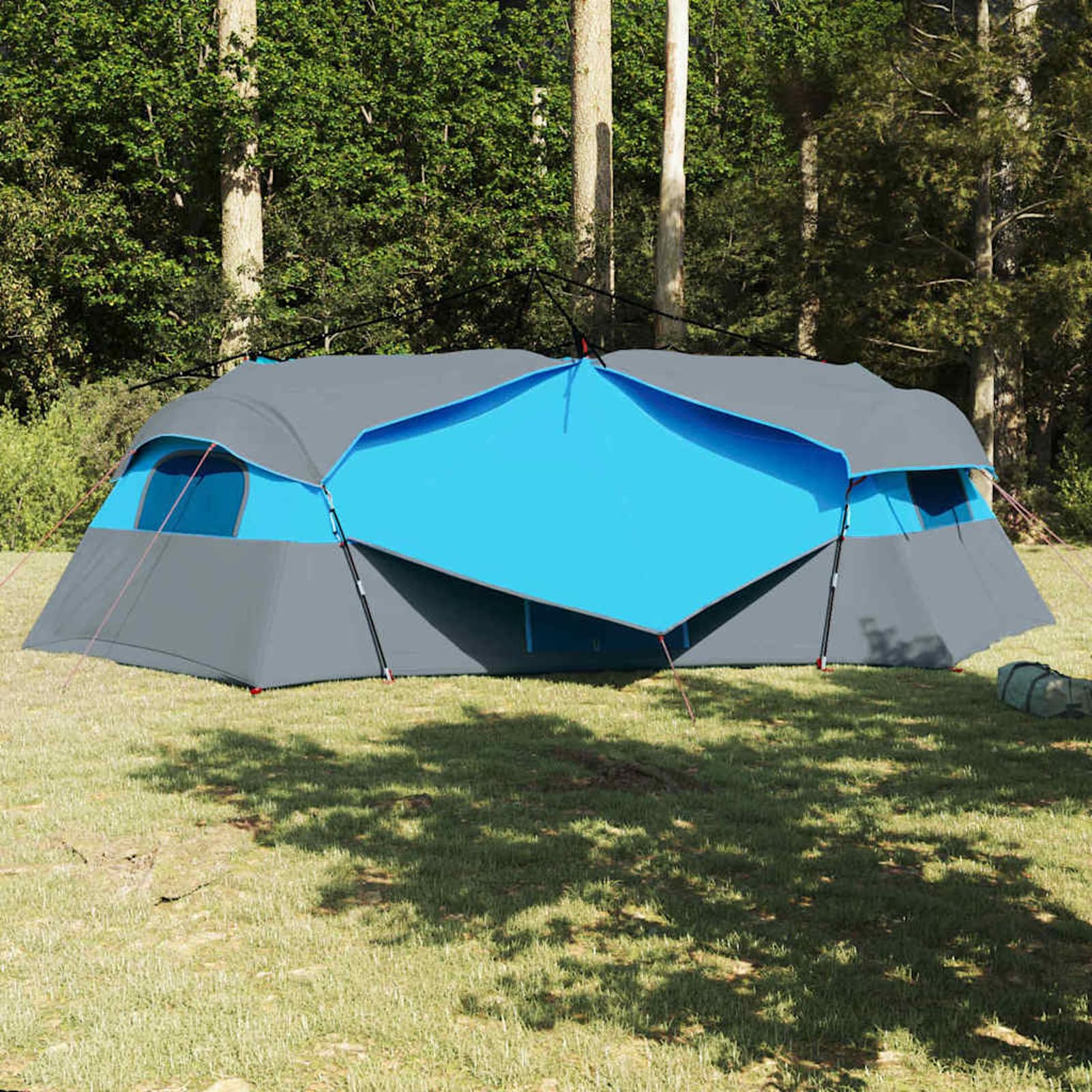 Homgoday Tenda Familiare 520x520x190 cm Blu - Taffet¨¤ 3 Stanze 8 Posti 2 Porte con E-Port per Campeggio e Gruppi