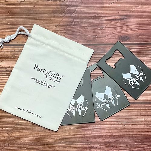 Miniatura 5 de PartyGifts&beyond Regalos para padrinos de boda, 7 unidades, abrebotellas de tarjetas de crédito, tapa de acero inoxidable para abrebotellas de