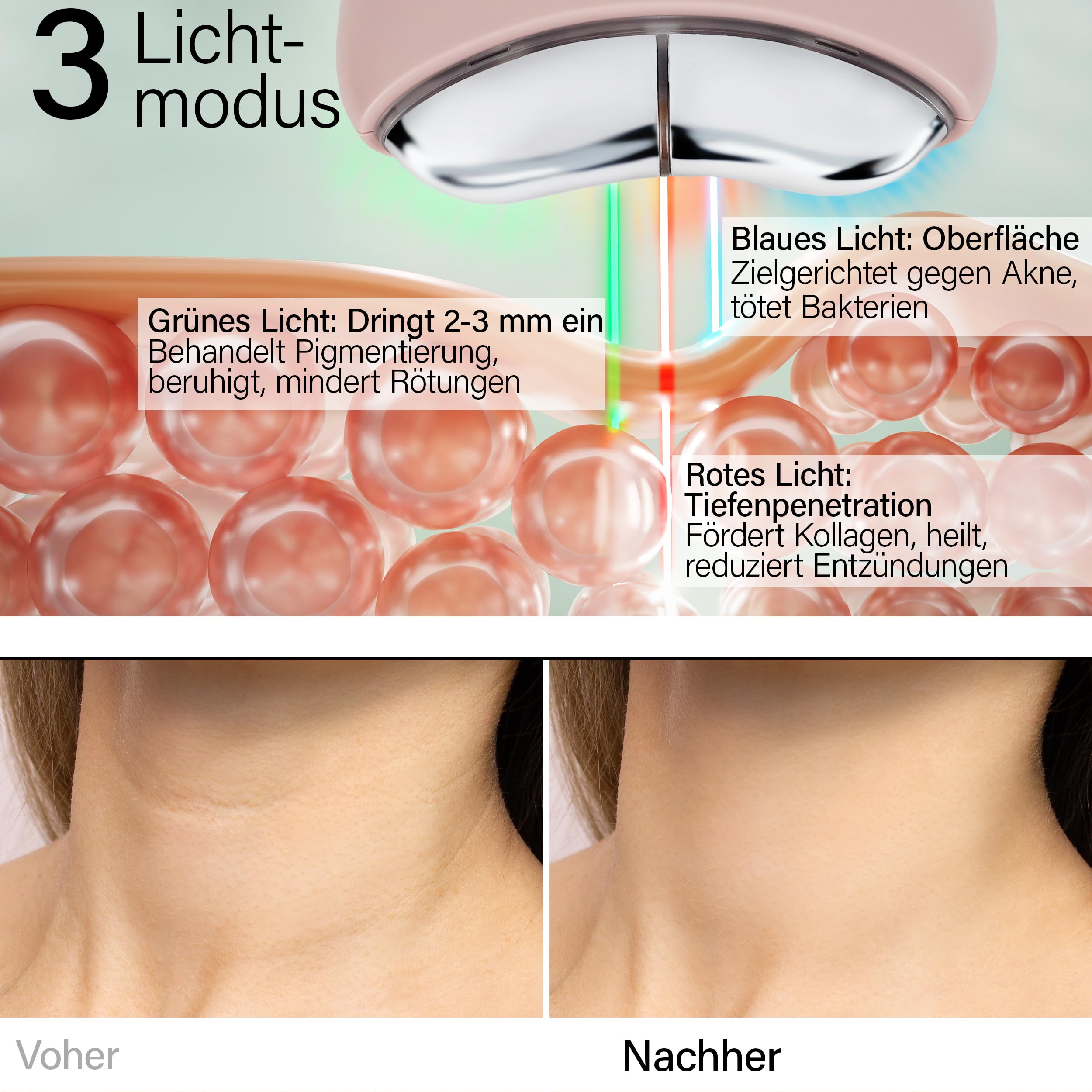 Rosental Organics EMS Gua Sha Urządzenie do Masażu Twarzy - Terapia LED Niebieskim, Zielonym i Czerwonym Światłem - Konturowana, Jędrna i Równomierna Cera - Wszystkie Rodzaje Skóry