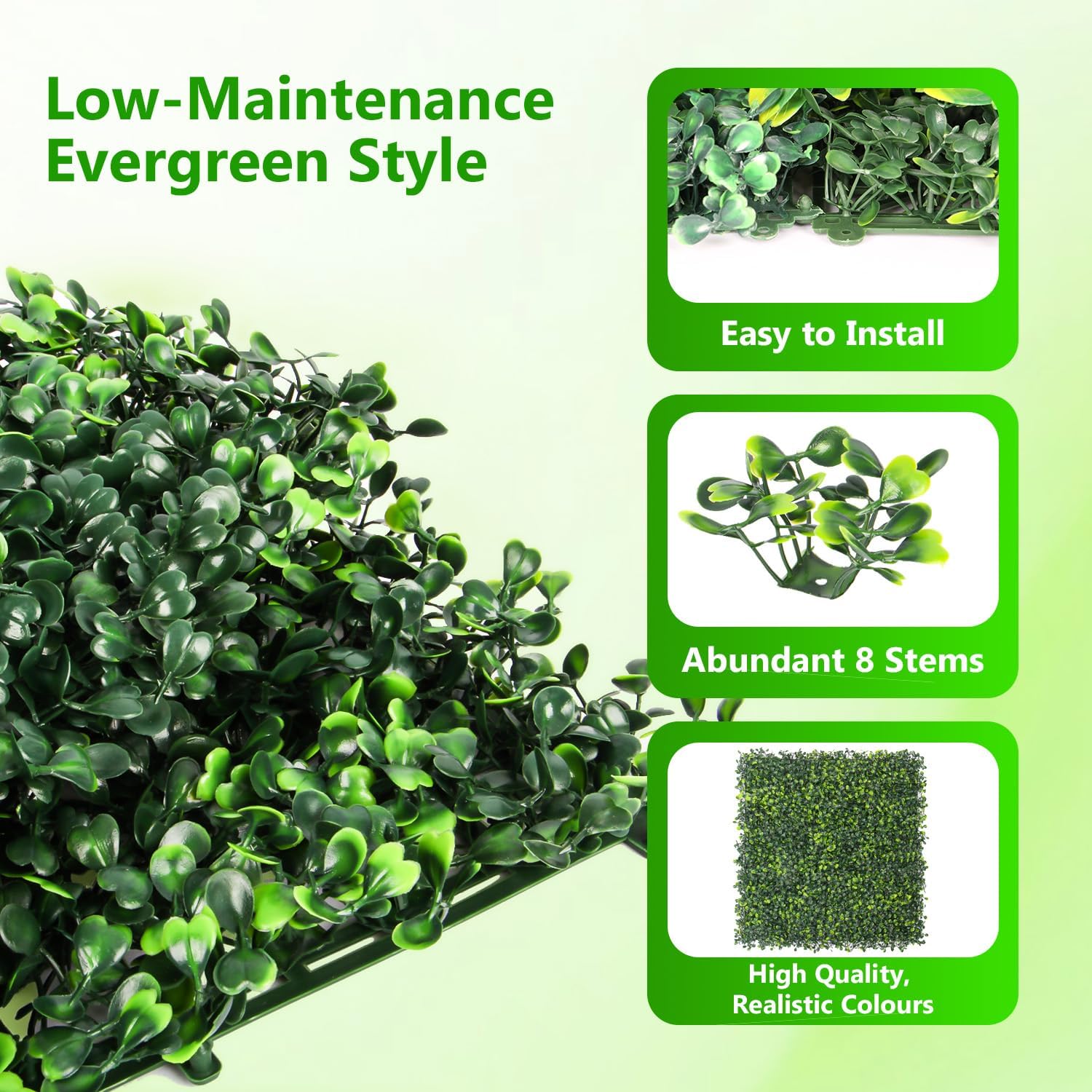 12pcs Artificial Boxwood Panels 20"x20", 3D Mixed Milan Grass Wall Decor, Non-Reflective Matte Faux Greenery Wall Backdrop, UV Protected Privacy Fence Screen for Outdoor Indoor, 33.3 Sq Ft