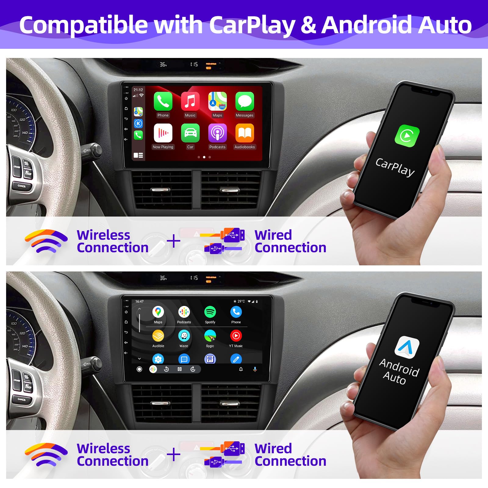 CGOGC Android Car Radio Compatible with Android Auto Wireless Carplay for Subaru Forester Impreza WRX 2008 2009 2010 2011 2012 1280X720 IPS Touchscreen Stereo Bluetooth GPS Navigation 8core HeadUnit