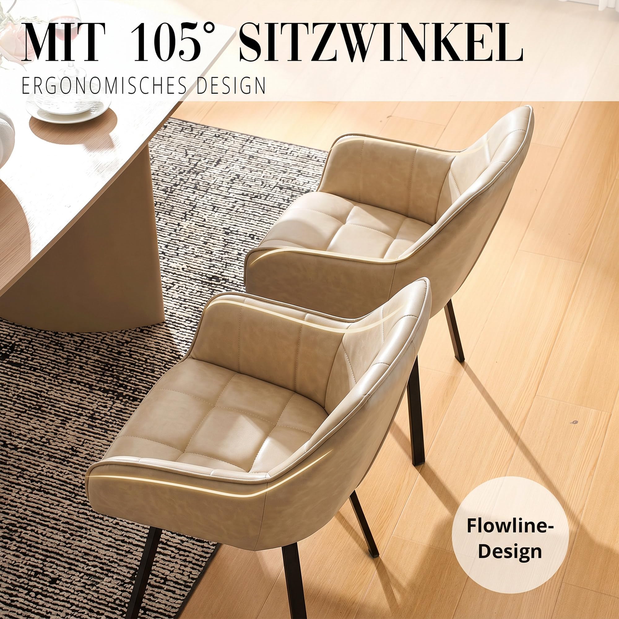 CLIPOP Esszimmerstühle 6er Drehbar Set mit Armlehne, Kunstleder Polsterstuhl Gepolstert Sitz Küchenstuhl Drehstuhl Armlehnenstuhl für Esszimmer Wohnzimmer Büro (6er Set, Kunstleder Beige)