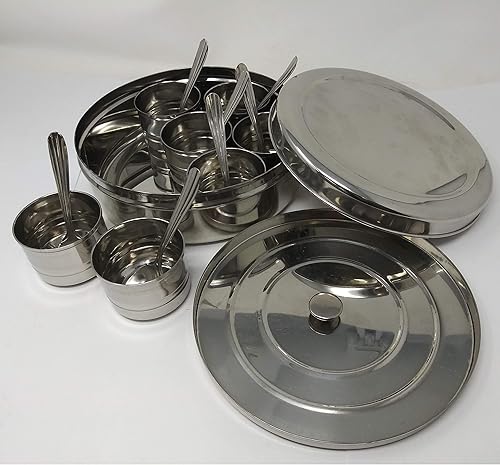 Miniatura 2 de Tabakh - Caja de acero sin satín para especias Sada Masala Dabba, 7 contenedores y 7 cucharas, 8 pulgadas