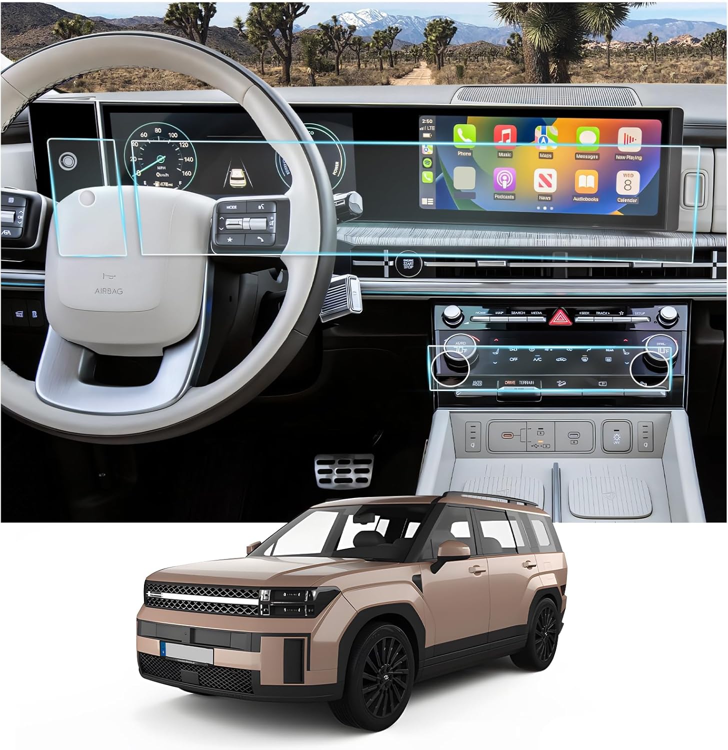 CDEFG 6PCS 2024 2025 2026 Santa Fe Screen Protector for 2024 2025 2026 Hyundai Santa Fe SE/SEL/XRT/Limited/Calligraphy Accessories 12.3-inch Dual Screen Nano Screen Cover, HD Clear