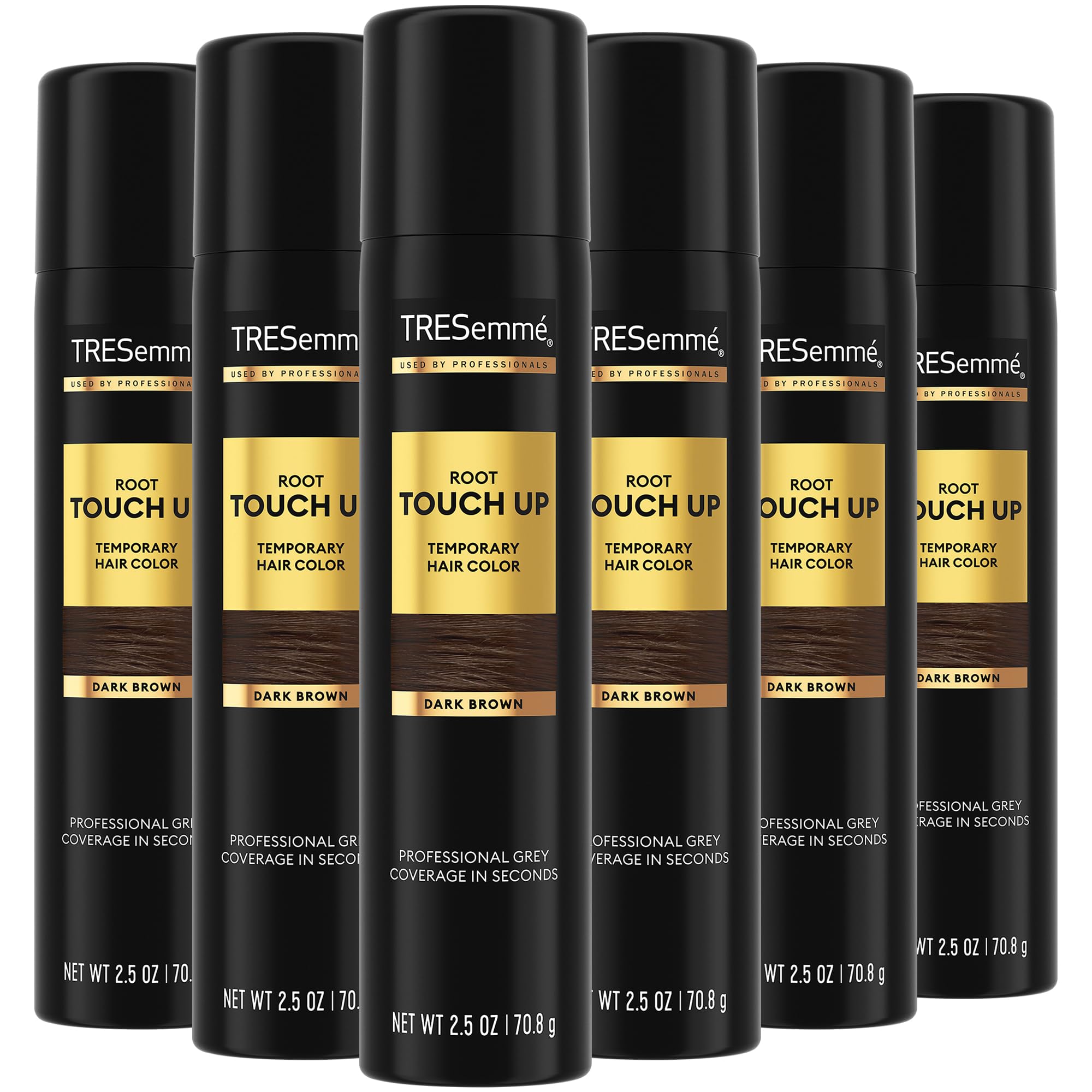 TRESemmé Root Touch Up, Temporary Hair Color Spray, Travel-Size 6-Pack – Dark Brown, Professional Grey Hair Coverage in Seconds, 2.5 Oz Ea