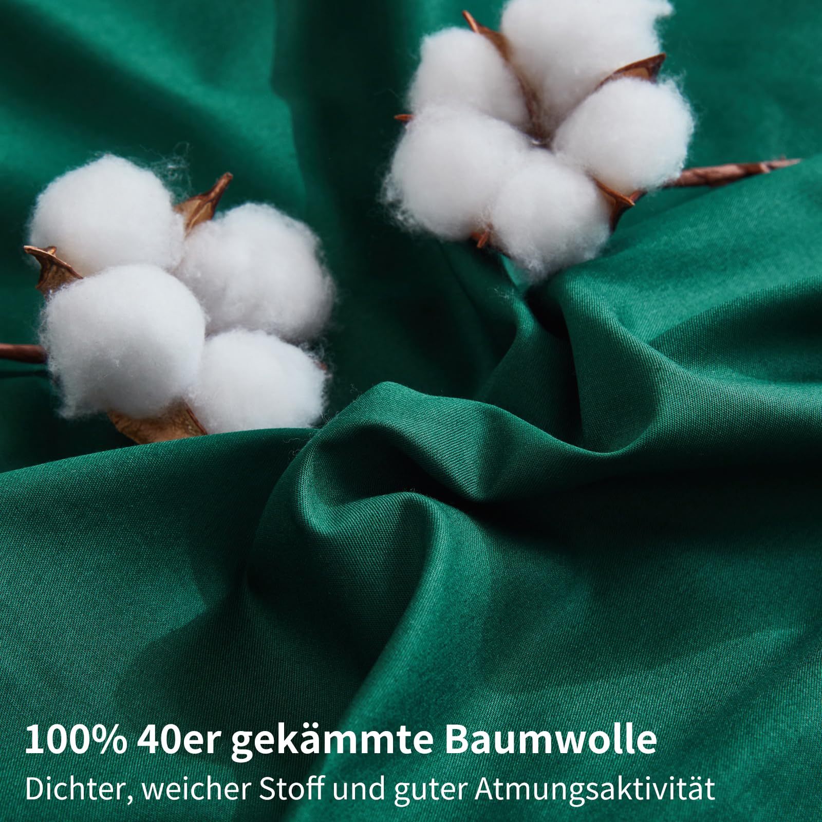 Ropa de cama de 135 x 200 cm, 4 piezas, color verde oscuro, 100 % algodón peinado, refrescante, liso, brillante, suave, transpirable, juego de funda nórdica con cremallera y 2 fundas de
