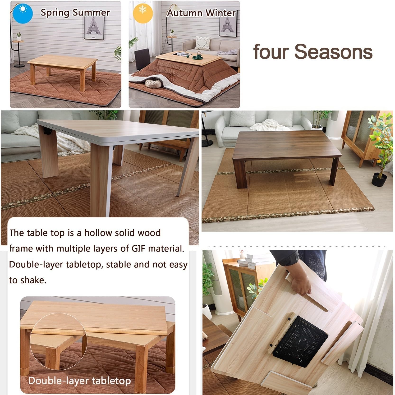 Tavolo Kotatsu Giapponese Riscaldato, BJDesign, Legno, 120V, Con Manopola Temperatura, Scrivania Bassa Per Soggiorno - 3