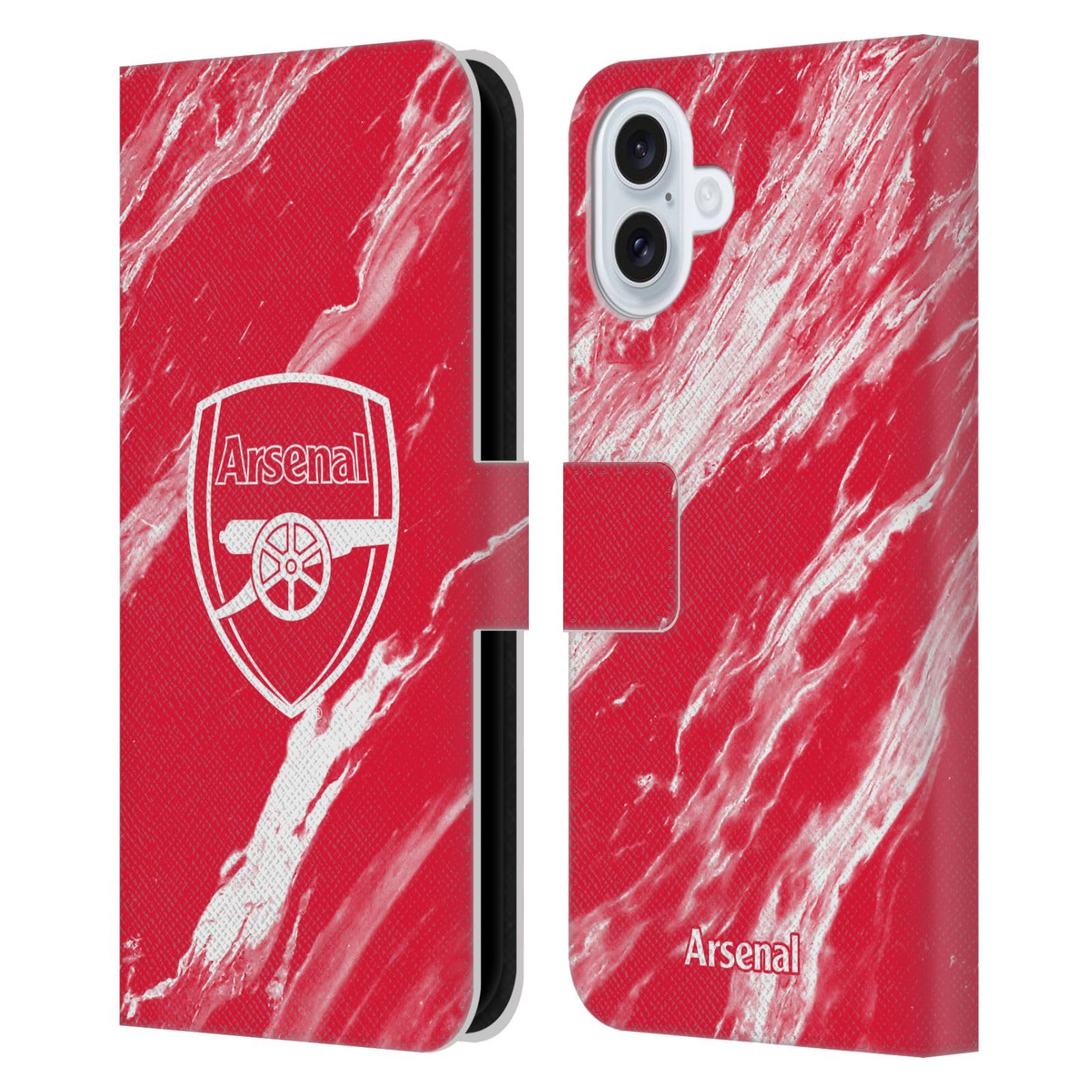 Head Case Designs Officially Licensed Arsenal FC Red Marble Crest Patterns Leather Wallet Case Compatible With Apple iPhone 16 Plus