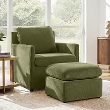 KISLOT Upholstered Accent Chair with Ottoman, Modern Barrel Armchair, Green