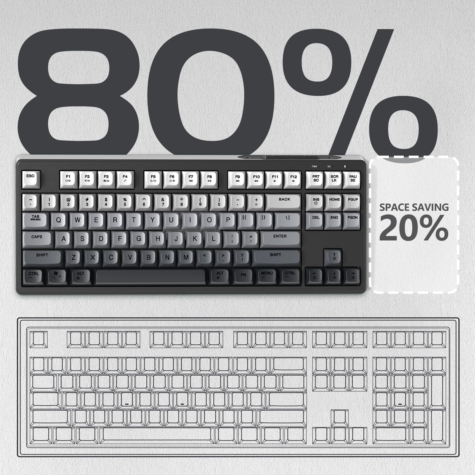 ATTACK SHARK X FREEWOLF M87 80% Bezprzewodowa Klawiatura Do Gier, TKL RGB SA Klawiatura PBT Bluetooth /2,4 GHz Podwójny Tryb, Bateria 4000 mAH do Komputerów Mac/Win - Czarny Gradient