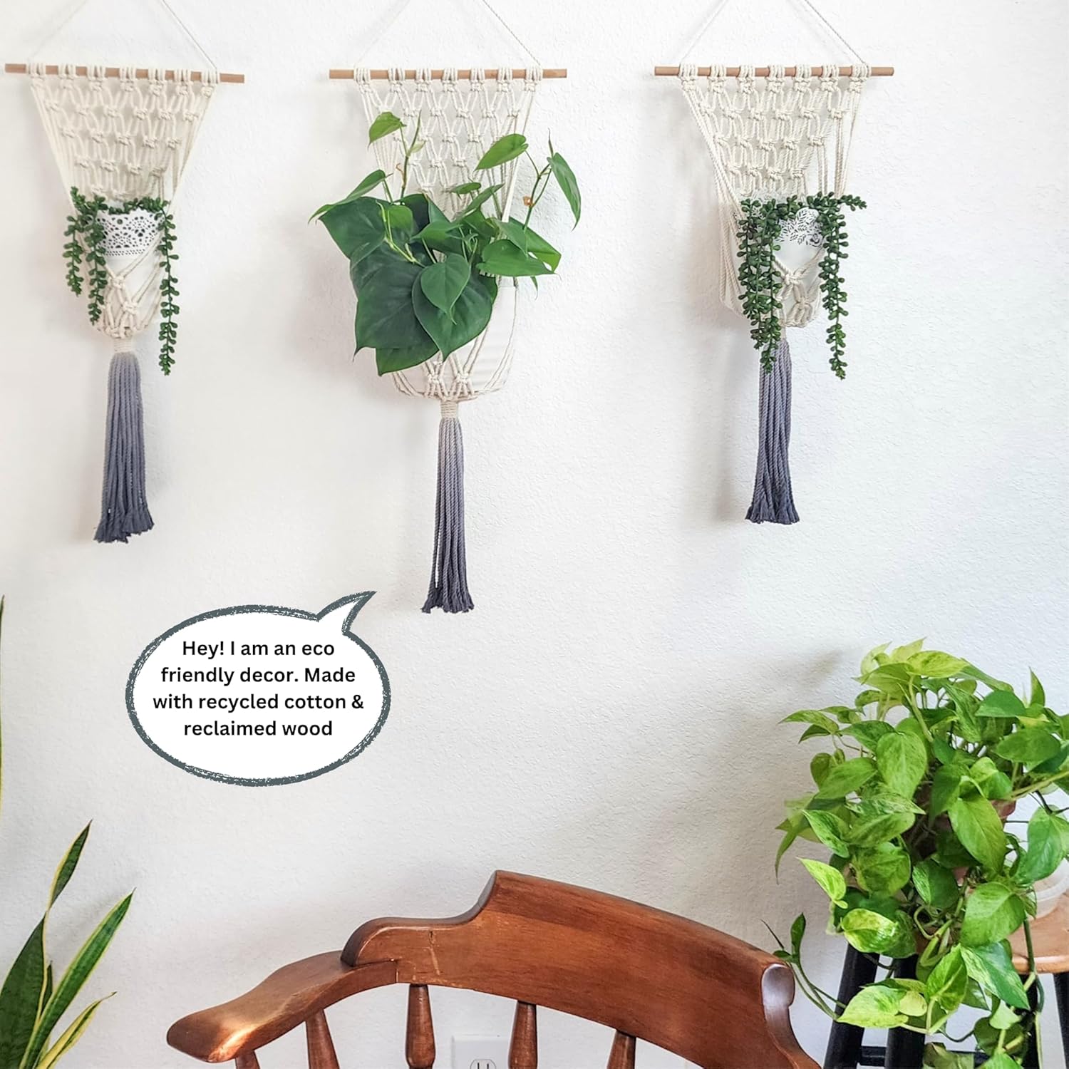 Set of 3 Ombre Dyed Macrame Wall Hanging plant stand Macrame plant hanger indoor and outdoor plant hanger Plant shelf indoor vertical garden planter plant shelf indoor Boho Decor (Ombre Gray)