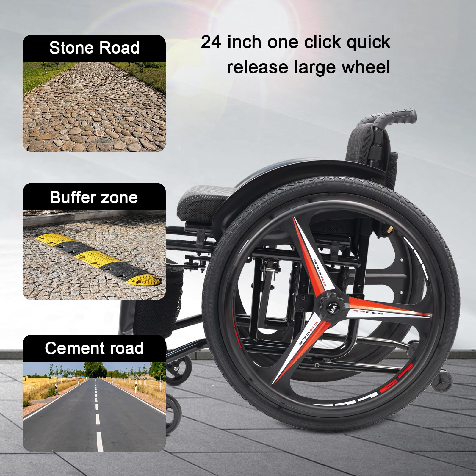 Silla de ruedas plegable todoterreno ultraligera para adultos, silla de ruedas manual autopropulsada de aleación de aluminio con frenos de mano