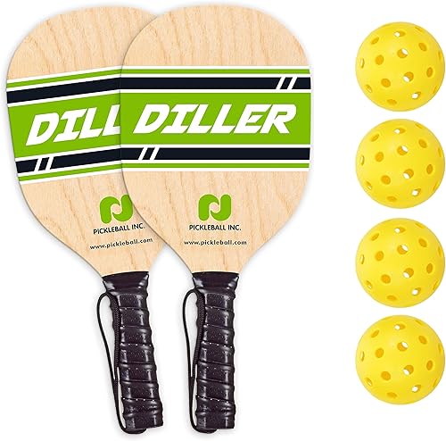 Diller Pickleball Paddle - Paquete para 2 jugadores (juego incluye 2 paletas y 4 bolas de pickleball)