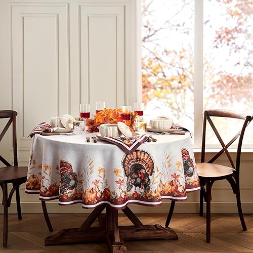 Miniatura 2 de Elrene Home Fashions Autumn Heritage - Mantel de diseño de pavo, redondo de 70 pulgadas