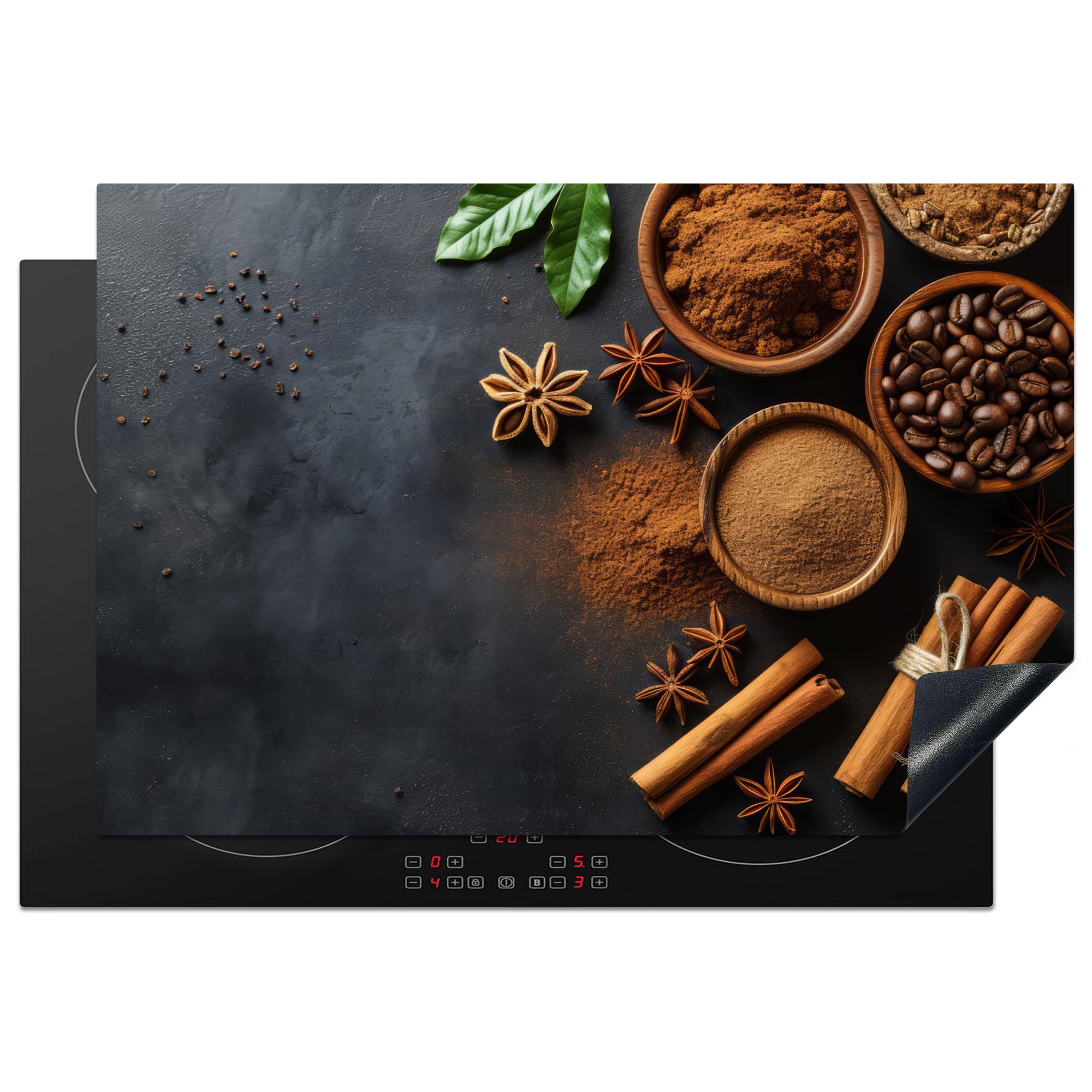 KitchenYeah© Induction Hob Protector Mat 20.1"x30.3" / 77x51 cm Cooker Top Protectors Cover Ceramic Covers Electric Hobs Vinyl Cinnamon - Concrete - Coffee - Cinnamon Sticks - Spices — image 1