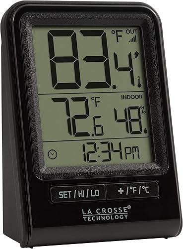 La Crosse Technology 308-1409BT-CBP - Estación inalámbrica de temperatura y humedad con tiempo, color negro