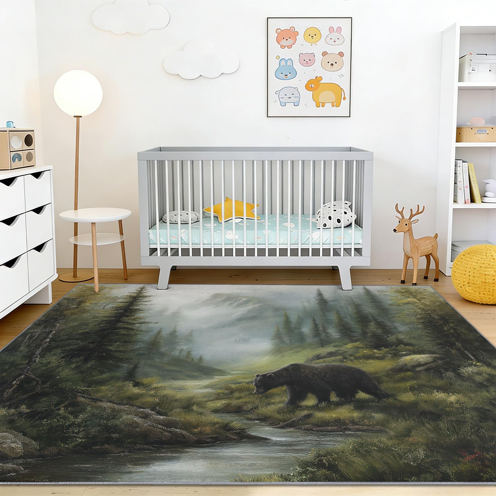 Dywan z mistycznym łosiem i górami, dywan podłogowy dla chłopca i dziewczynki, można prać w pralce, dywan do salonu, sypialni, pokoju zabaw, 160 x 230 cm, kolorowy