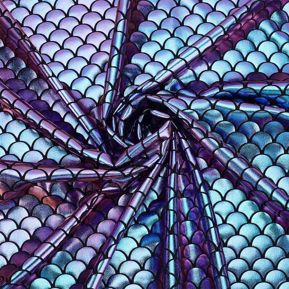 FINGERINSPIRE Mermaid Scales 100x150cm Light Sea Green Hologram 2 Way Stretch Fish Scale Fabric Sparkly Spandex Mermaid Printed Fabric for Clothes Sewing, DIY Craft