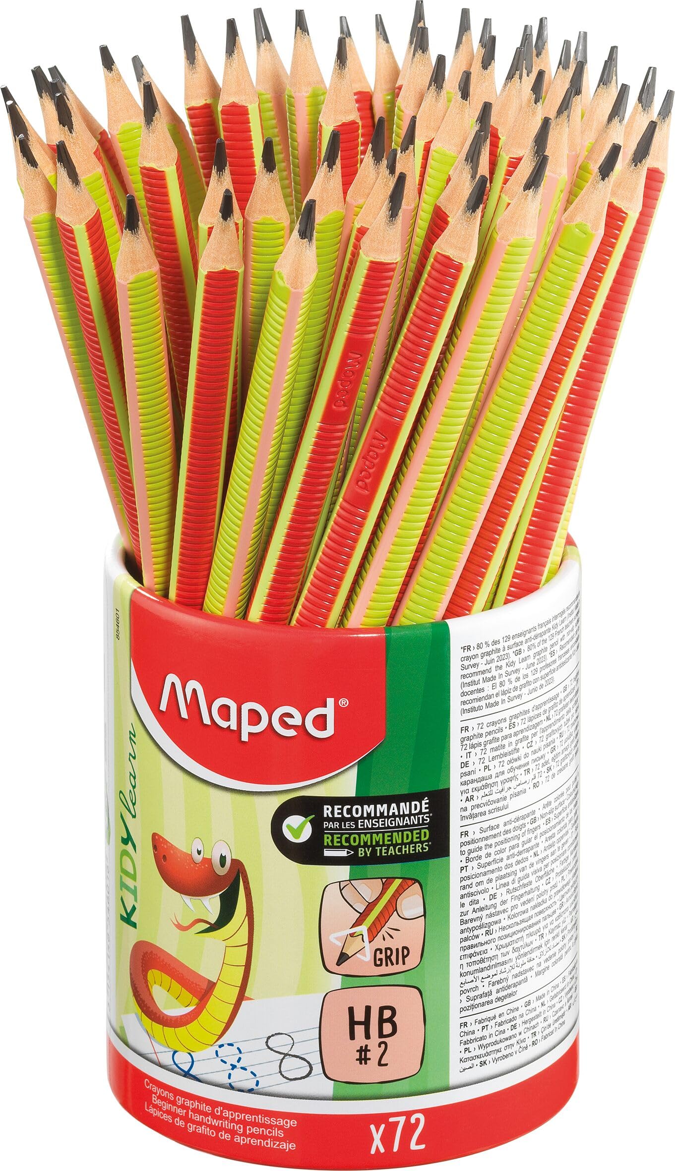 Maped – Non-slip Surface Learning Pencils Pack of 72 – Textured Snake Pattern Graphite Pencils with Cut Tip