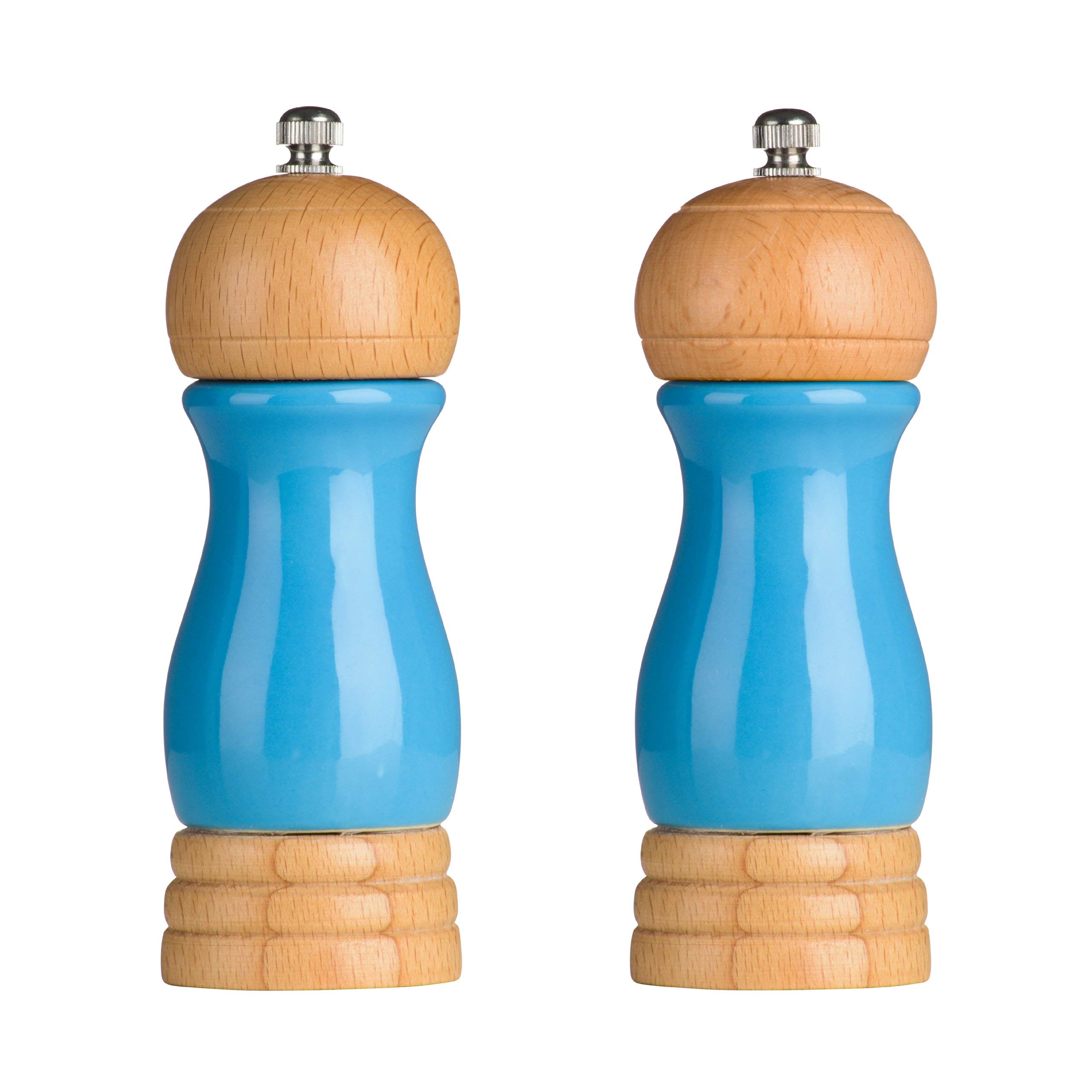 Natural Origins 14cm Rubberwood Salt and Pepper Mill Set - Hi Gloss Blue Finish