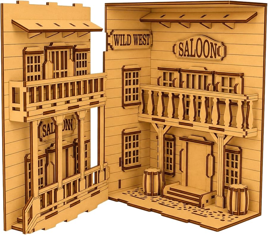 AlgWoodDesign Vahşi Batı Book Nook Ahşap Maket - Görsel 3