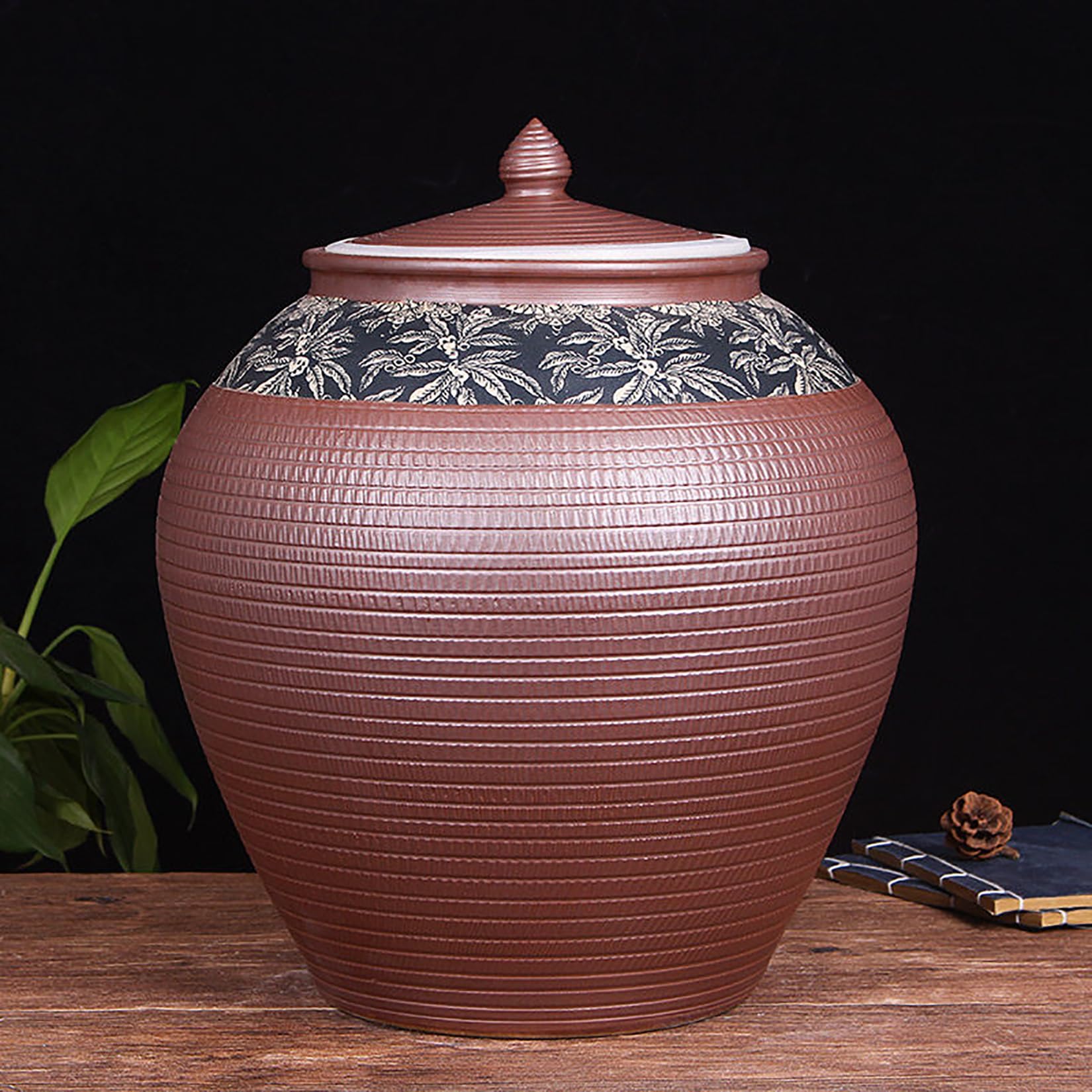 Duży Ceramiczny Pojemnik Na Ryż Hermetyczny Ręcznie Robiony Słoik Kuchenny Dozownik Zboża Ze Szkliwem Piecowym Luksusowa Ozdoba Na Blat(Brown,10kg)