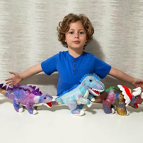 Miniatura 2 de MaoGoLan 6 Piezas Animales de Peluche a Granel Peluches de Dinosaurios con Lentejuelas, 12'' Dinosaurio de Peluche T-Rex Azul Juguetes de