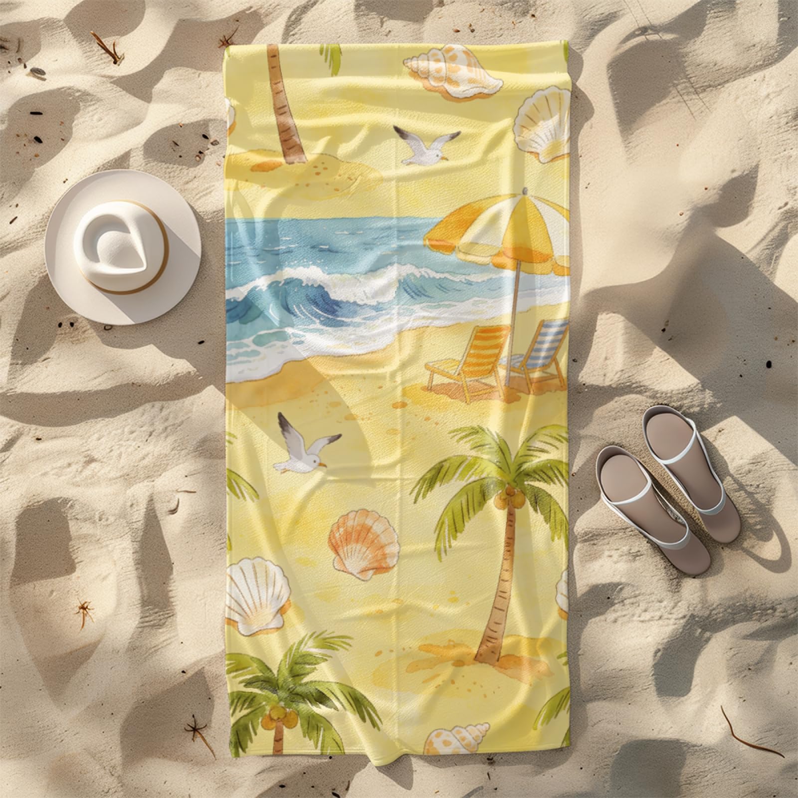 Fouta PlageChaise Longue De Plage Jaune Modèle Surdimensionné avec Diverses Tailles, Respirante et Portable, Parfaite pour Voyages Sorties Piscine et Usage Extérieur Quotidien 90x160 cm