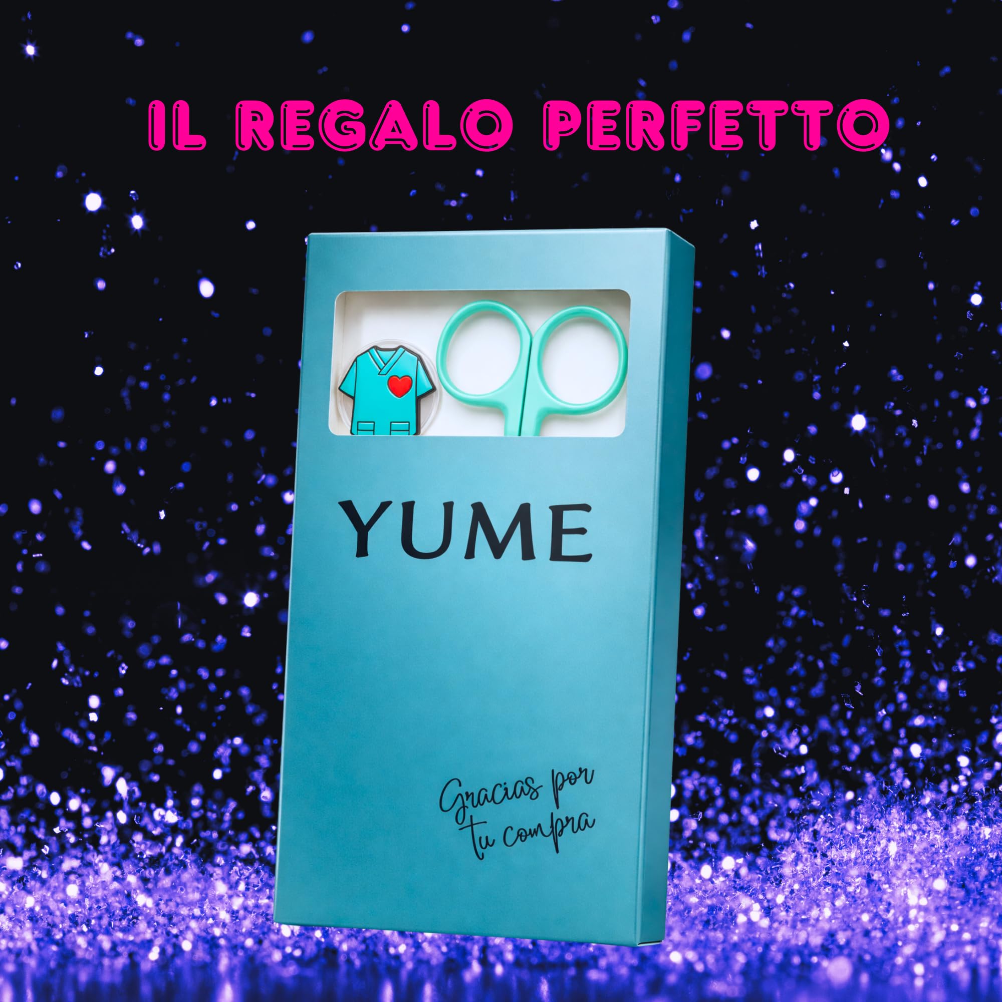 YUME Forbici Infermiere + Portachiavi retrattile regalo | Forbici Infermiera per Bendaggio | Forbici infermiera Curve, Punta Arrotondata (BLU)