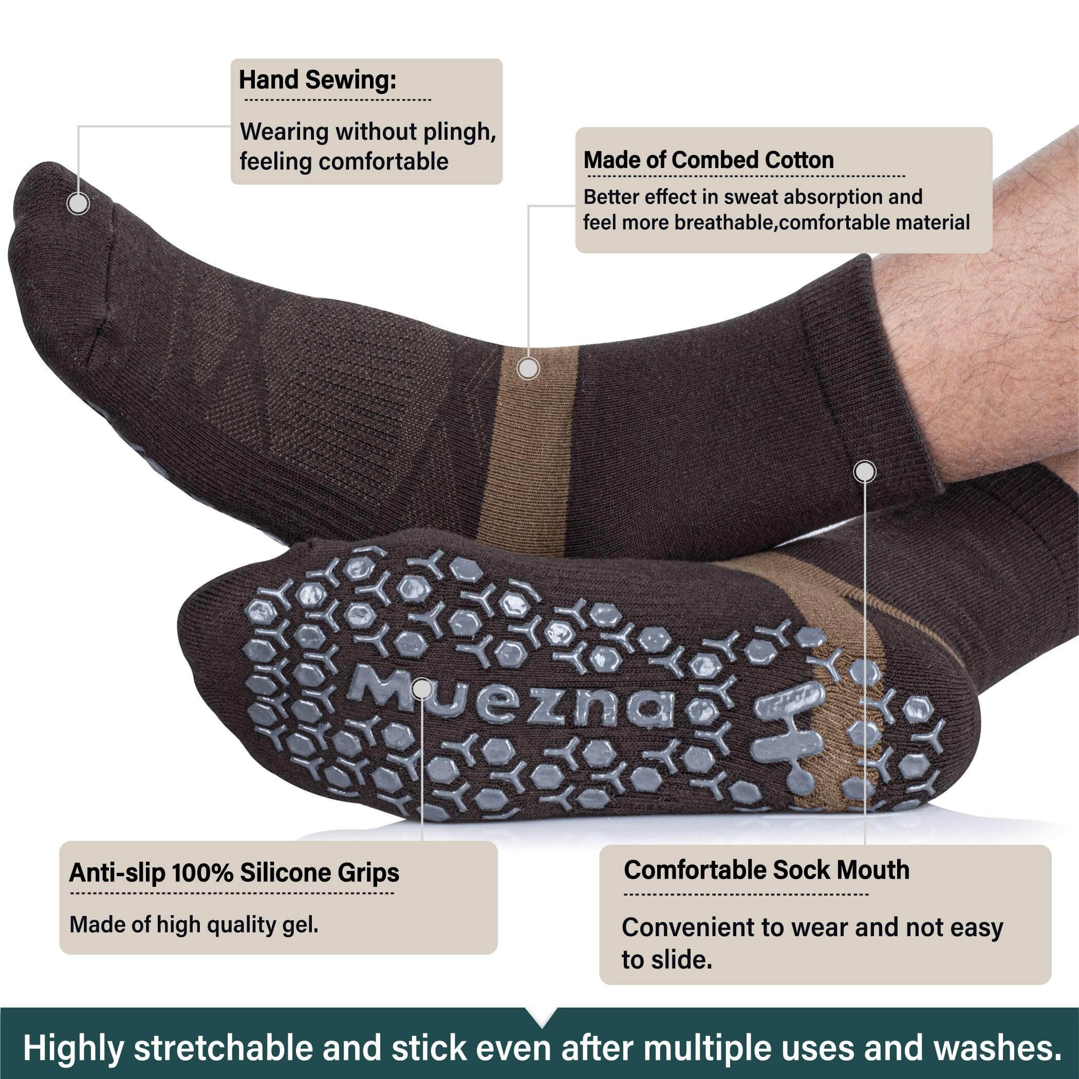 Muezna Herren Anti-Rutsch- Socken, Ideal für solche Sportarten, Yoga, Fitness Pilates Kampfkunst Tanz Gymnastik .Größen von 38 bis 43, atmende Baumwolle, Yoga Socken
