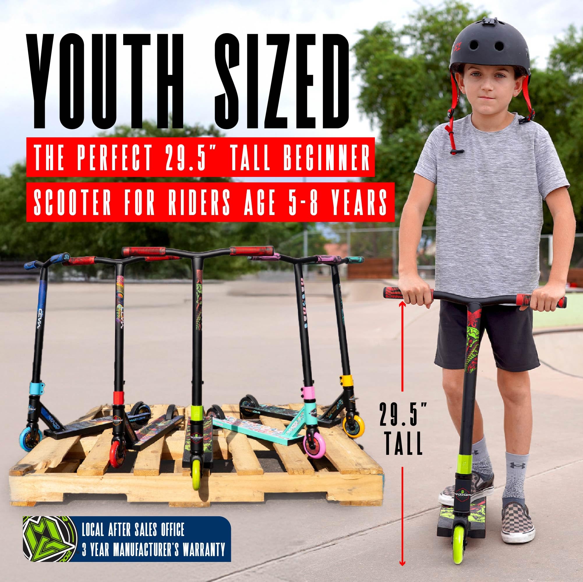 Scooter Pro Stunt Trick para niños de 5 a 12 años – Monopatín ligero y duradero de estilo libre para skatepark y calle – Fácil montaje –  MG2 8