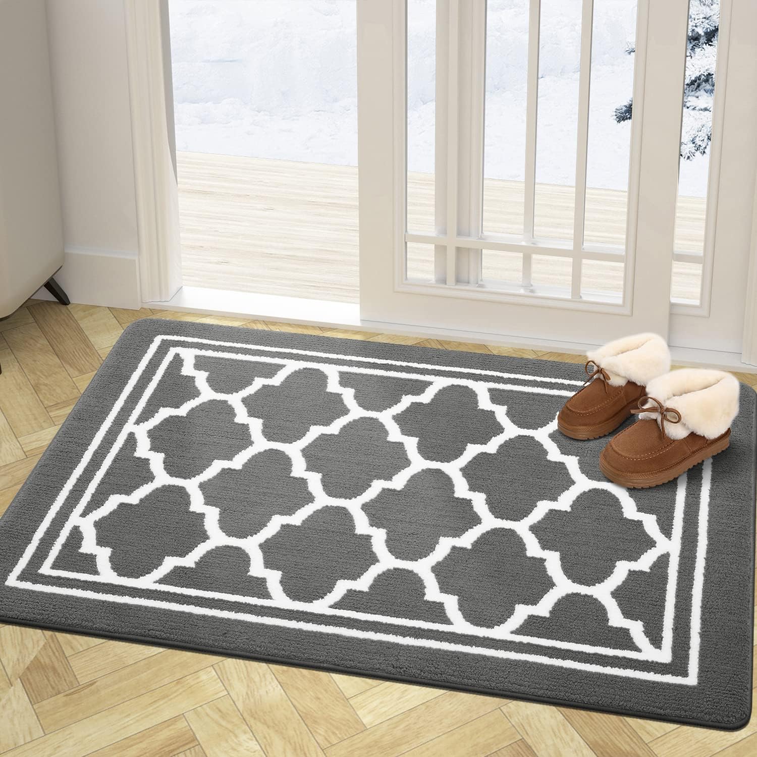 Buganda Indoor Door Mat, Dirt-Resistant and Absorbent Doormat, Anti-Slip, Low Profile Floor Mats for Inside Entryway, Front, and Back Door Entrance (48x32 Inches, Grey) 48"x32" Grey