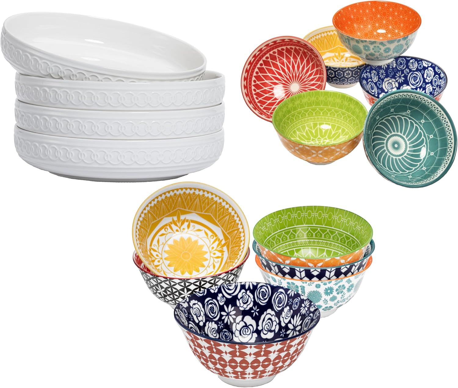 Annovero Cereal, Dessert & White Blates | Cute and Colorful Porcelain Dinnerware for Kitchen | Microwave and Oven Safe.
