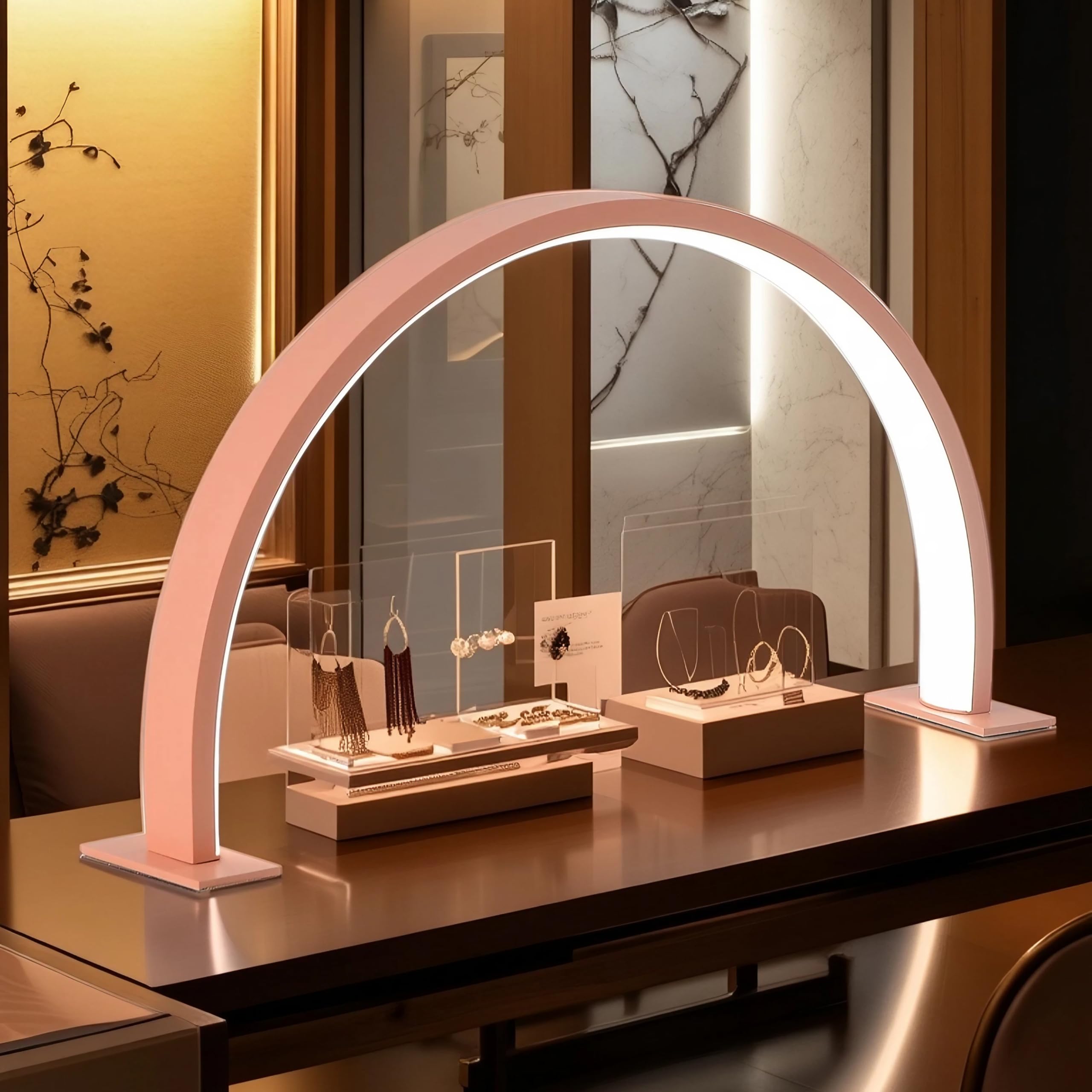 L52CM (20.47in),H30CM (11.81in) Halbmond-Lampe, Wimpernschneiden Tischlampe, Leselampe, Nagellampe für Nageltisch, Innenbeleuchtung Tischlampe, Nagel & Gesichtspflege Desktop Leselampe (Rosa)