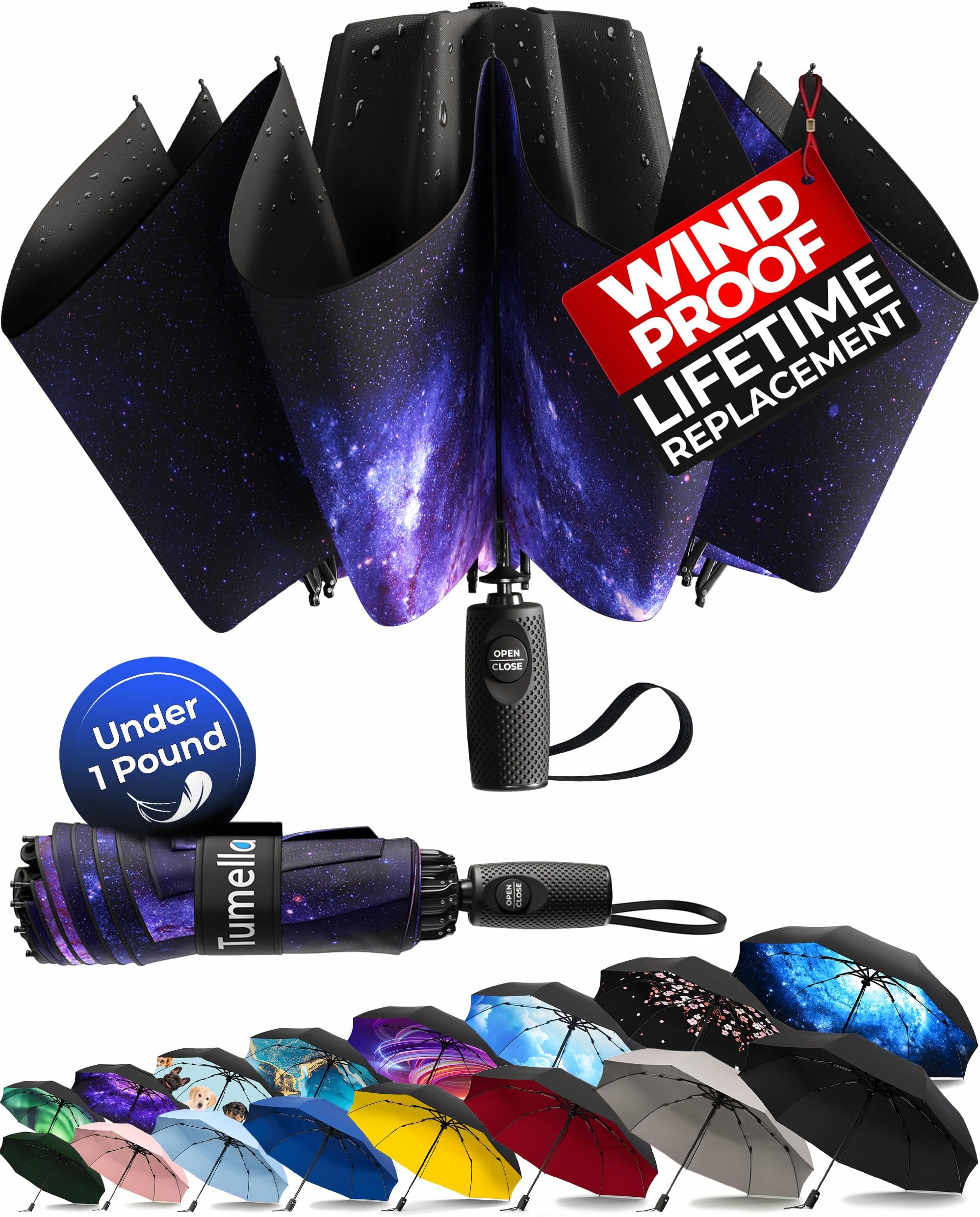 Inverted Windproof Umbrella, Large, Strong, Light, Portable, Automatic Reverse Folding Rain Umbrella, Durable Premium Grip, Fits Car & Backpack