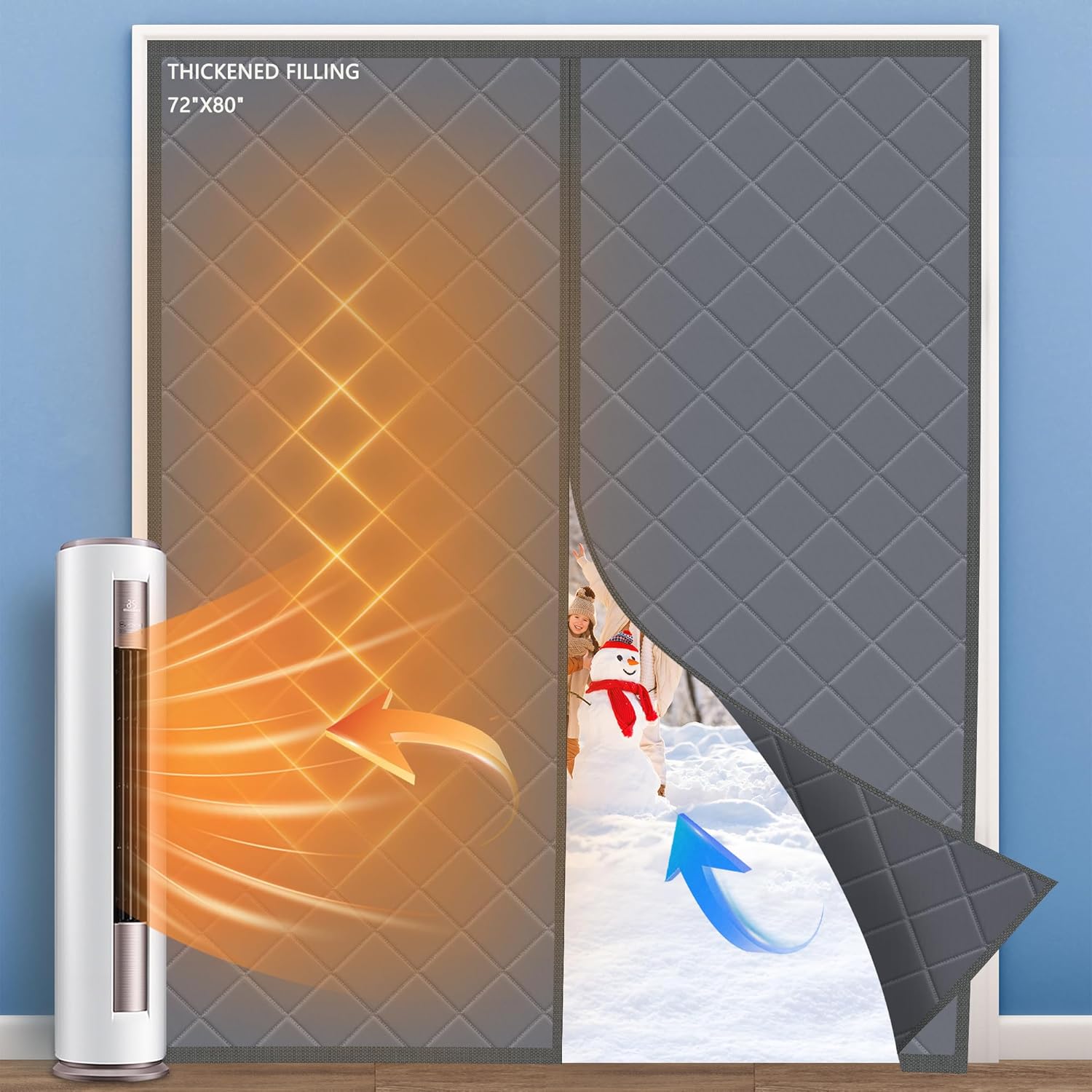 LIAMST Magnetic Thermal Insulated Door Curtain, Fit Door Size to 72''X80'', Center Opening, Durable Oxford Cloth&Thicken Polyester Fiber Fill, Weatherproof, Windproof, Soundproof, Weighted Bottom