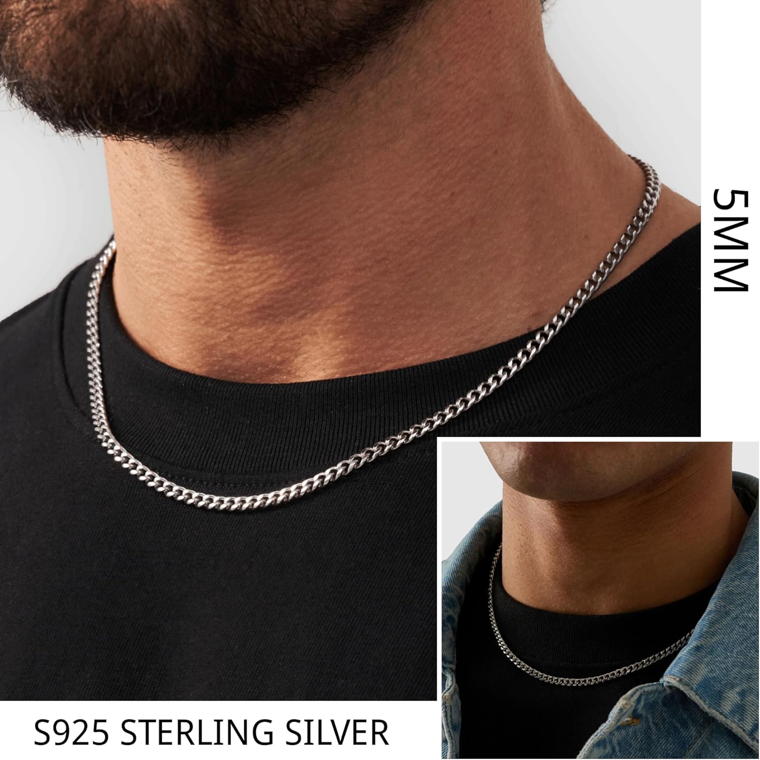 3/5mm 14k Gold Plated Chain for Men and Women or 925 Sterling Silver Necklace chain, Cuban Link & Figaro Chains, Accessories Jewelry Gift for Men Boyfriend 18-24Inch - Image 3