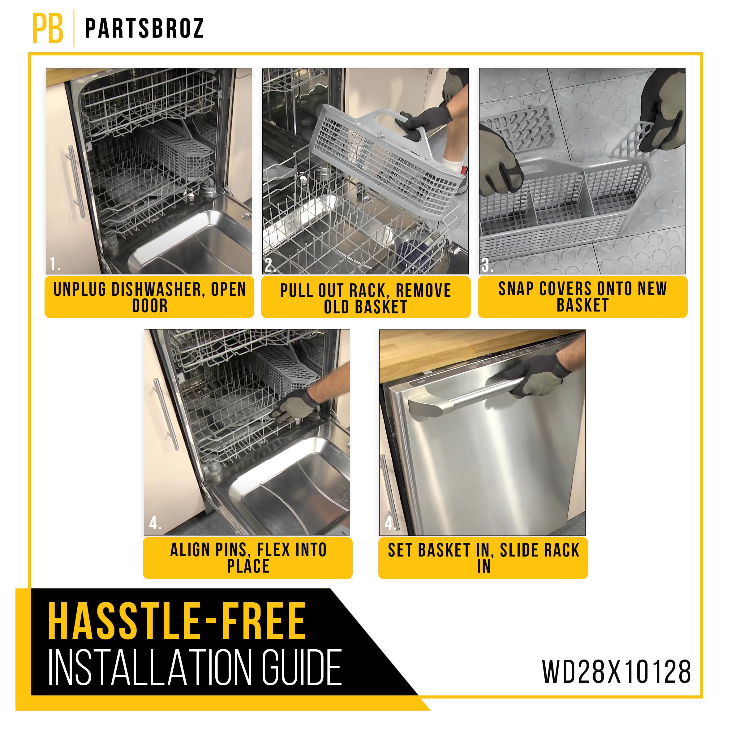 PartsBroz WD28X10128 - Cesta para cubiertos (compatible con lavavajillas GE - sustituye a 1088673, AH959351, EA959351, PS959351, WD28X10127, WD28X10132