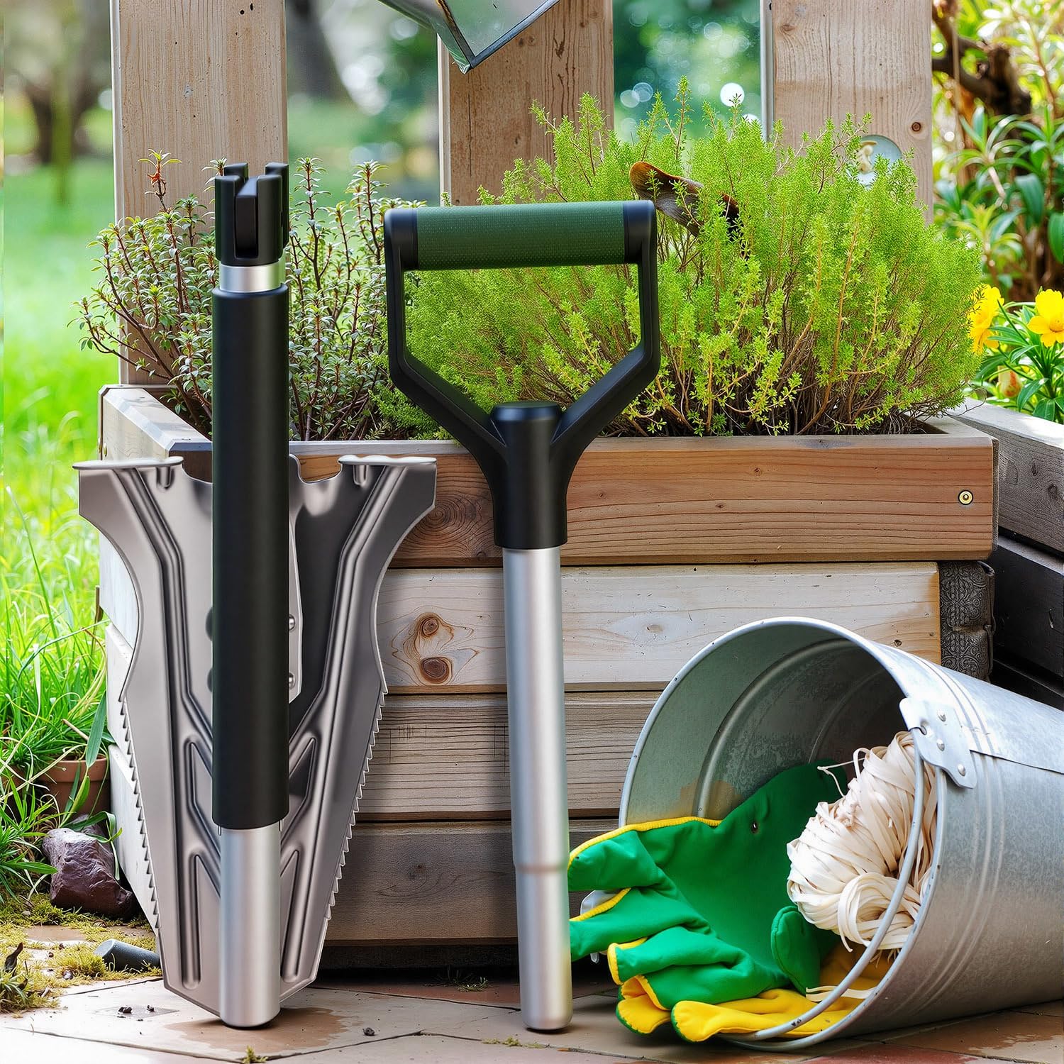 Bêche de drainage avec dents de scie, pelle de jardin pliable 120