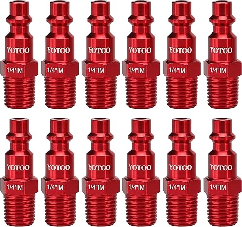 YOTOO Juego de enchufes de aire industriales tipo IM de 12 piezas con roscas macho NPT de 14 pulgadas, accesorios de aire de aluminio resistentes,