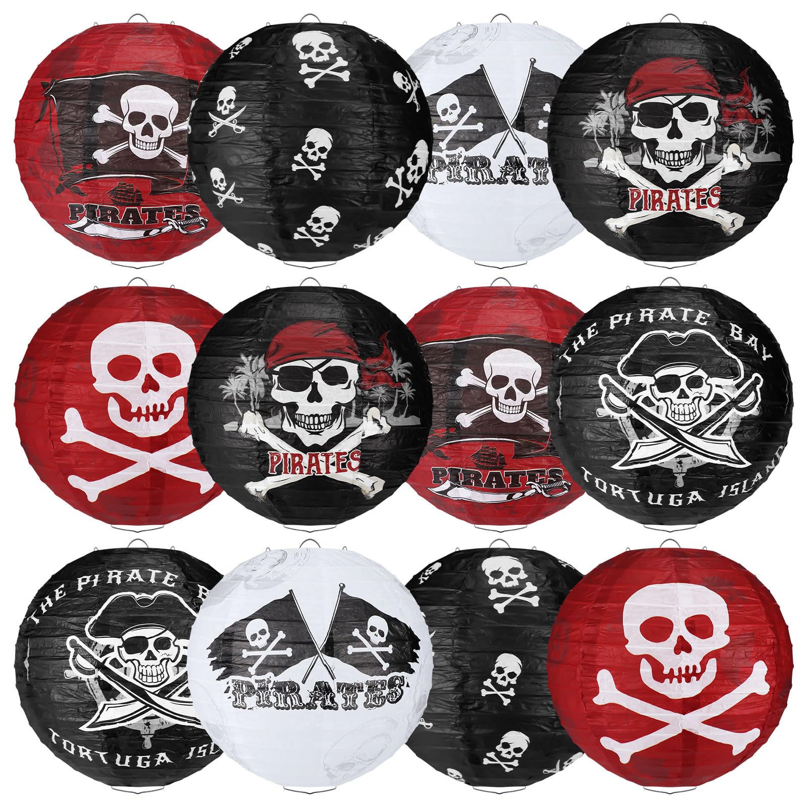 Panelee 12 Pcs Pirate Theme Paper Lanterns Party Decorations 8 Inch Hanging Round Hanging Paper Party Decorations for Holiday Indoor Outdoor Supplies