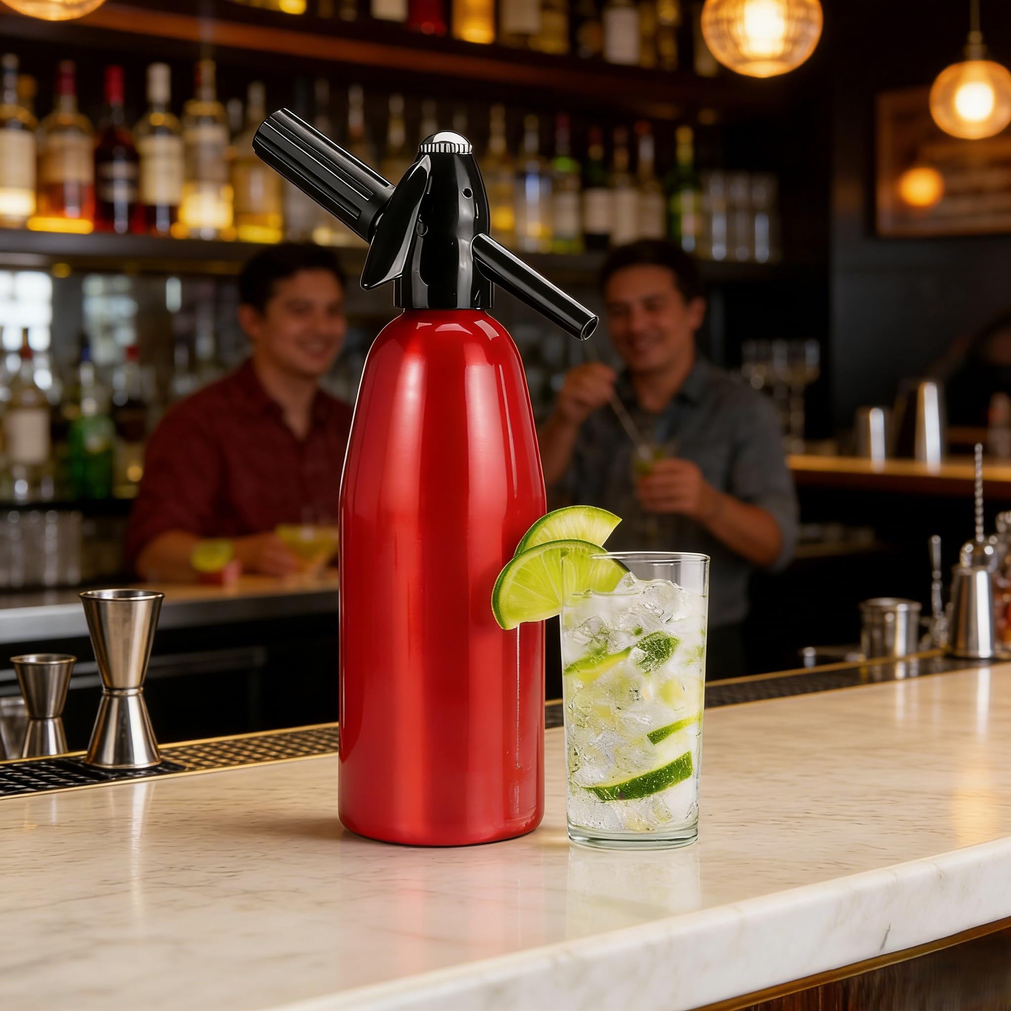 AstraLoom Tragbarer Soda Maker, 1L Soda-Siphon aus Aluminium für Sprudelwasser & Cocktails (rot)
