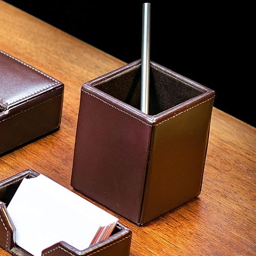 Miniatura 2 de Dacasso Portavasos de cuero regenerado marrón oscuro, decoración ejecutiva de lujo y accesorio de oficina, protector de superficie de escritorio