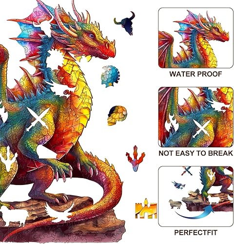 Miniatura 4 de KAAYEE Rompecabezas de madera para adultos, rompecabezas de madera de dragón avanzado de forma única para adultos, rompecabezas familiares de 15.7 x