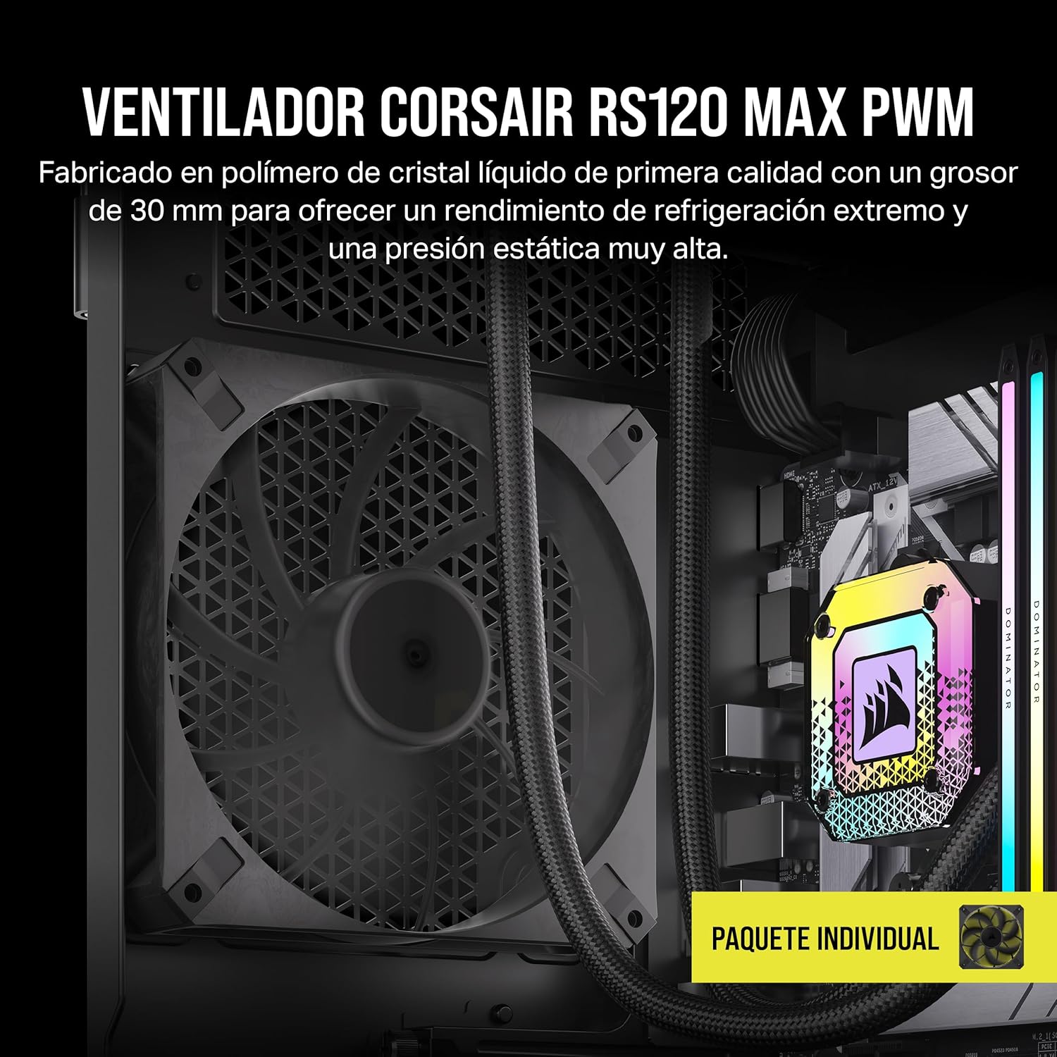 CORSAIR RS120 MAX 120 mm PWM Ventilador Grueso – Alta Presión Estática – Fabricación en Polímero de Cristal Líquido – Paquete Individual – Negro 3