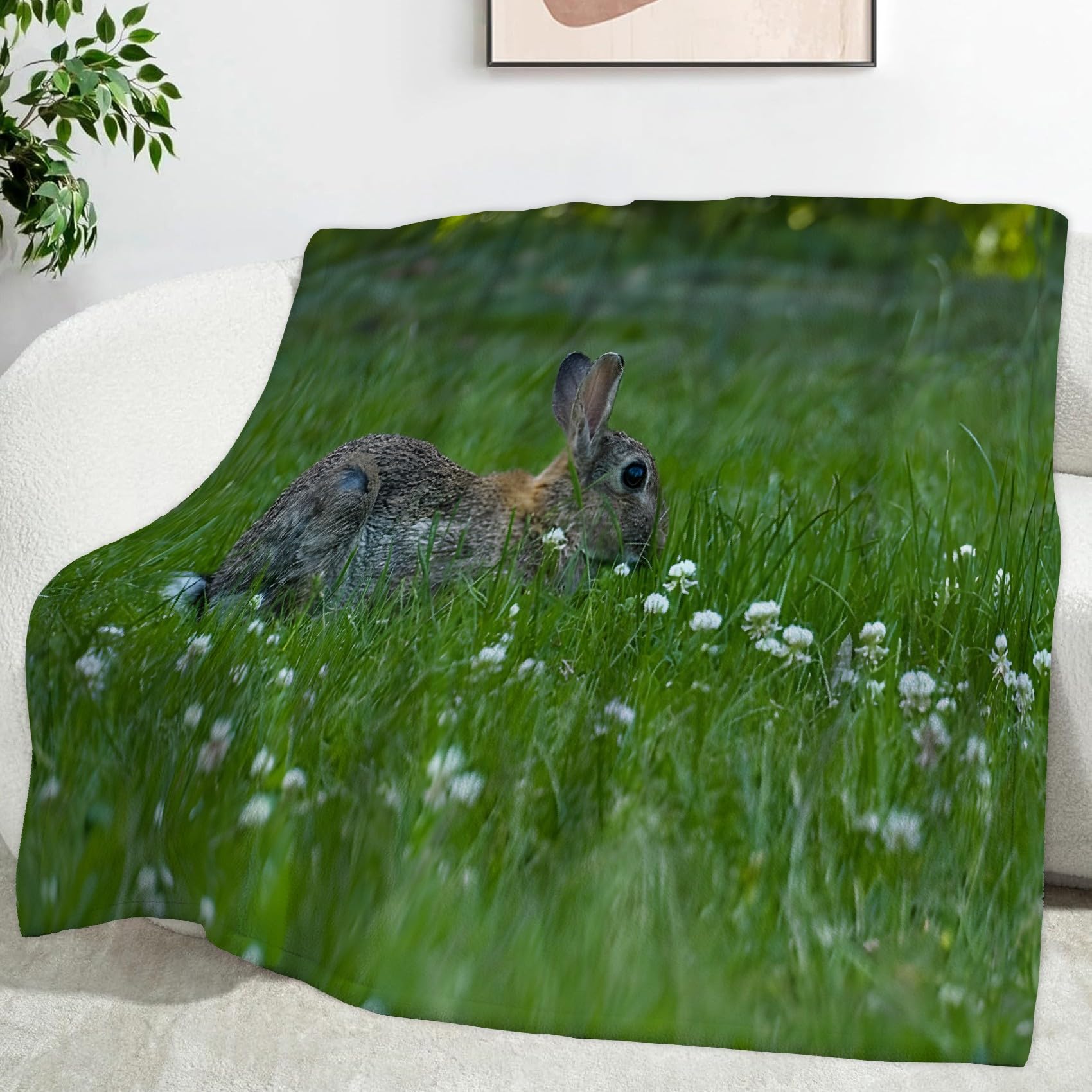 Ypthriline Wild Rabbit Blanket, Realistic Photography Microfiber Flannel Throw Blanket, Comfortable Soft Fluffy and Warm, Blankets for Beds, Sofas and Recliners, 230×270 CM
